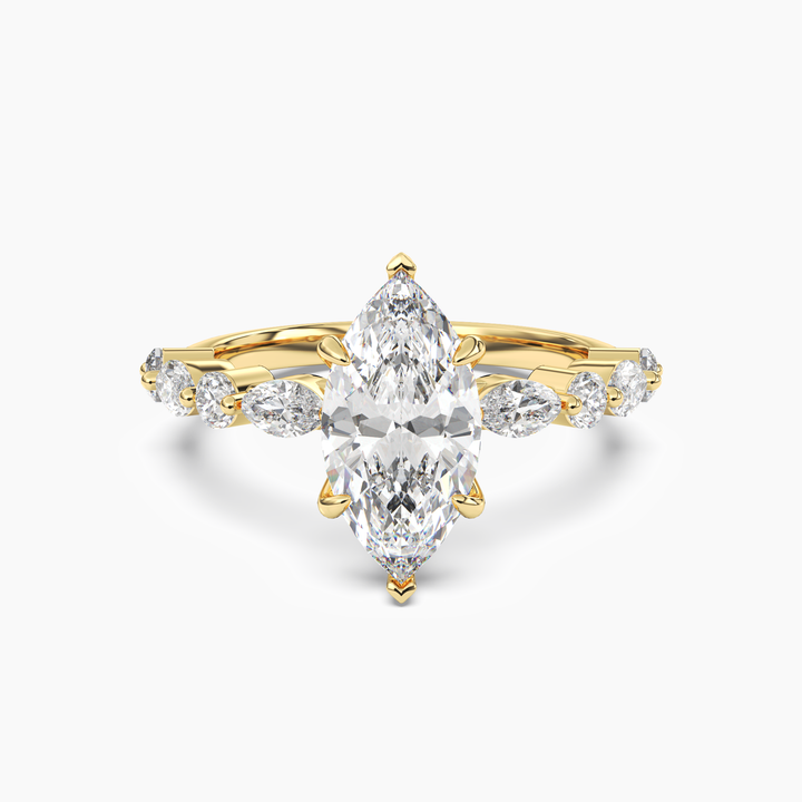 Aster Marquise Hidden Halo 3 Carat Lab Grown Diamond Engagement Ring in 18K Yellow Gold