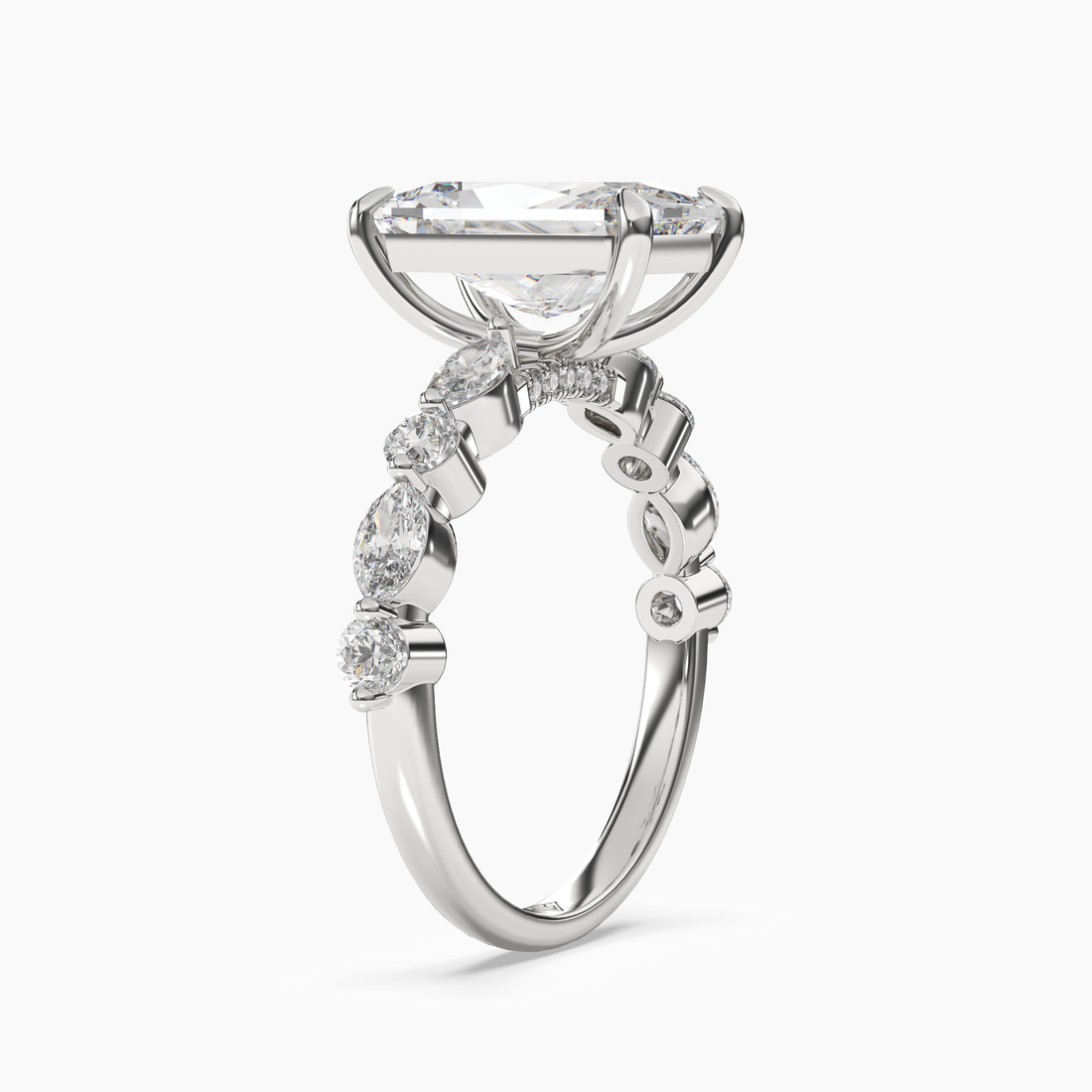 Aster Radiant Hidden Halo Diamond Ring Setting in 14K Yellow Gold
