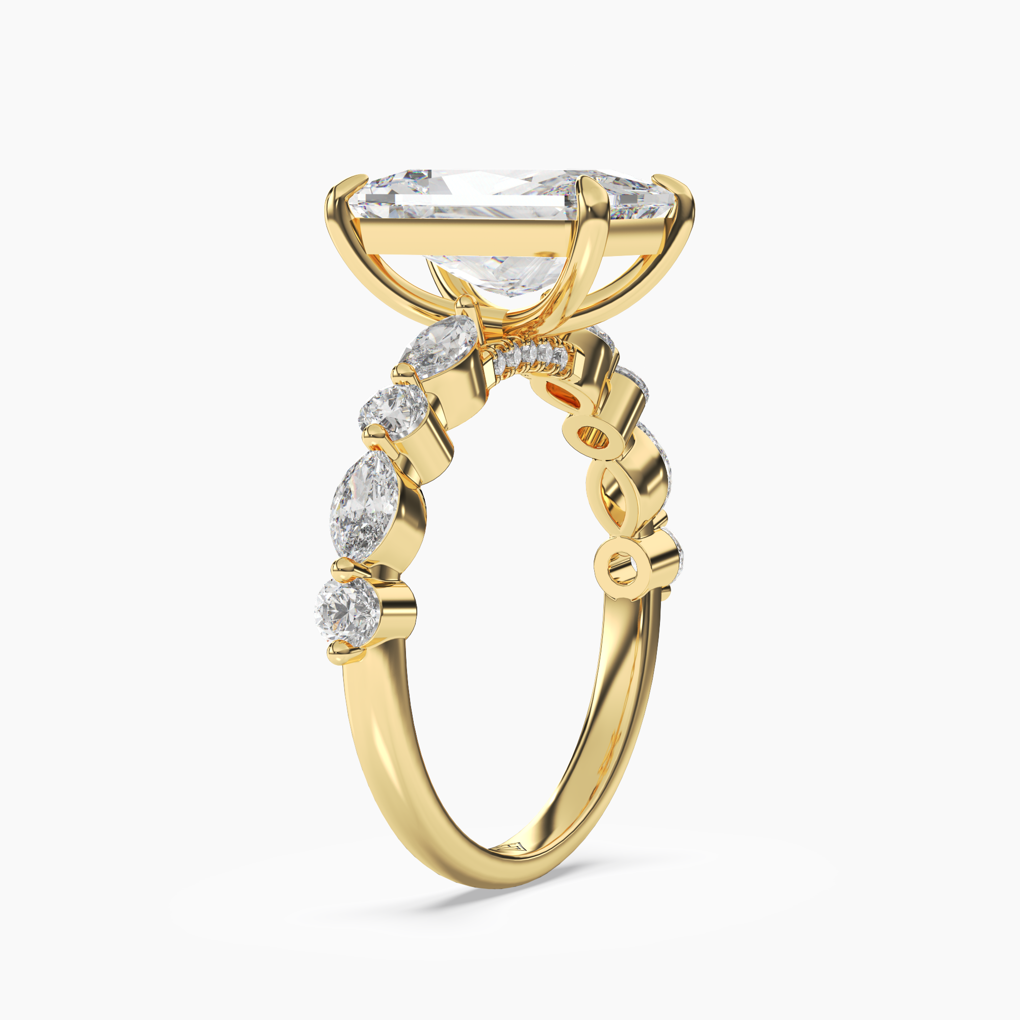 Aster Radiant Hidden Halo 2.5 Carat Lab Grown Diamond Engagement Ring in 18K Yellow Gold