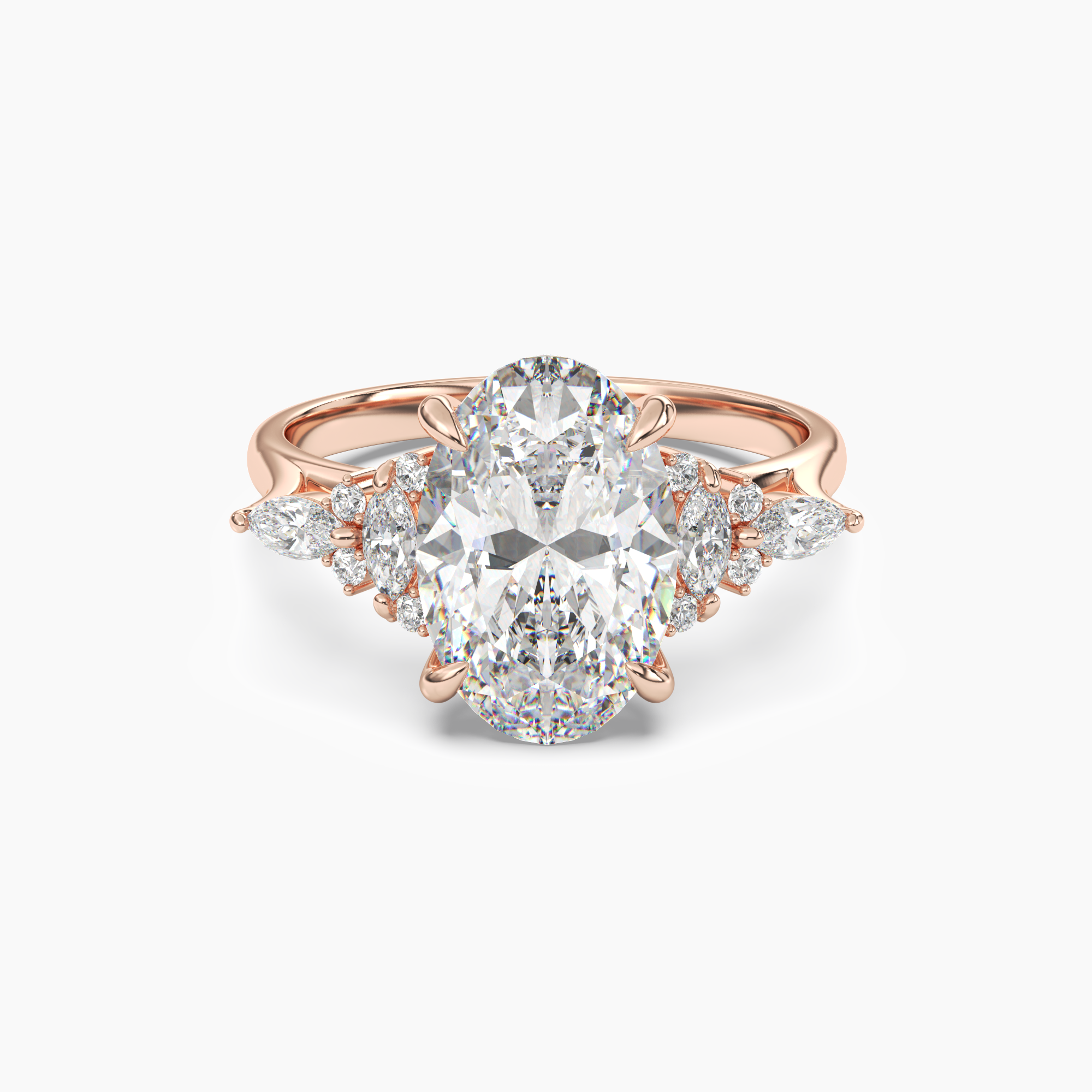 Snowflake Oval Diamond Ring Setting in 14K Rose Gold