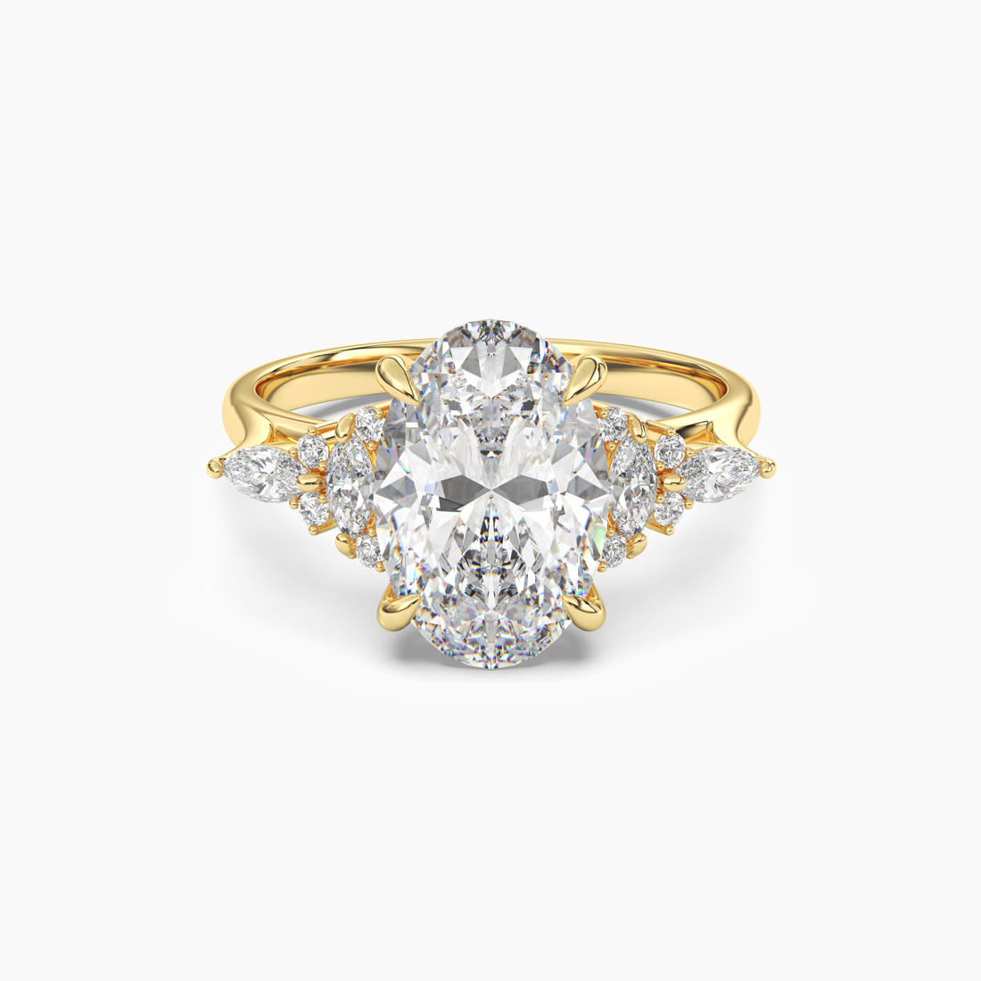 Snowflake Oval Diamond Ring Setting in 18K Yellow Gold