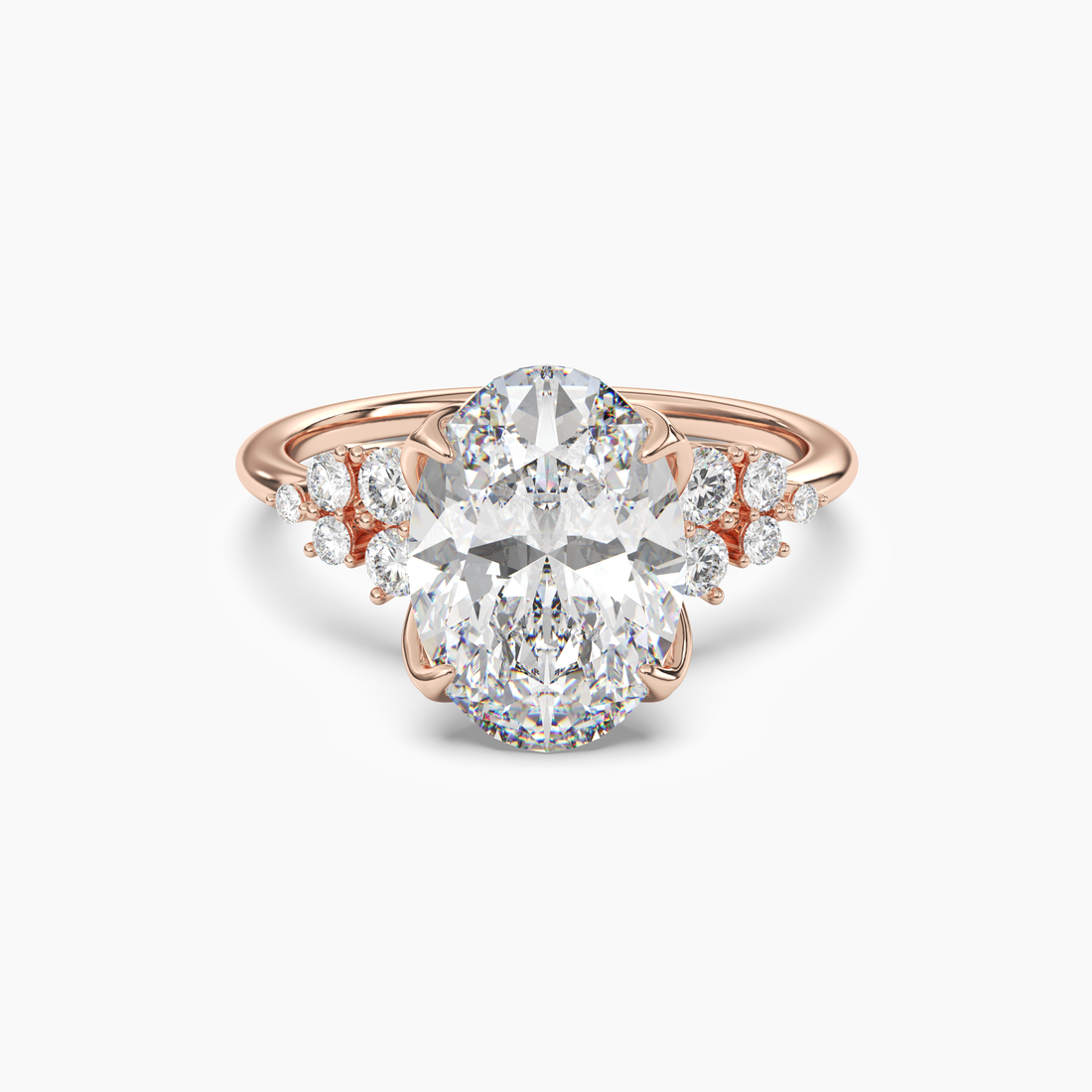 Tulip Oval 3 Carat Lab Grown Diamond Engagement Ring in 14K White Gold