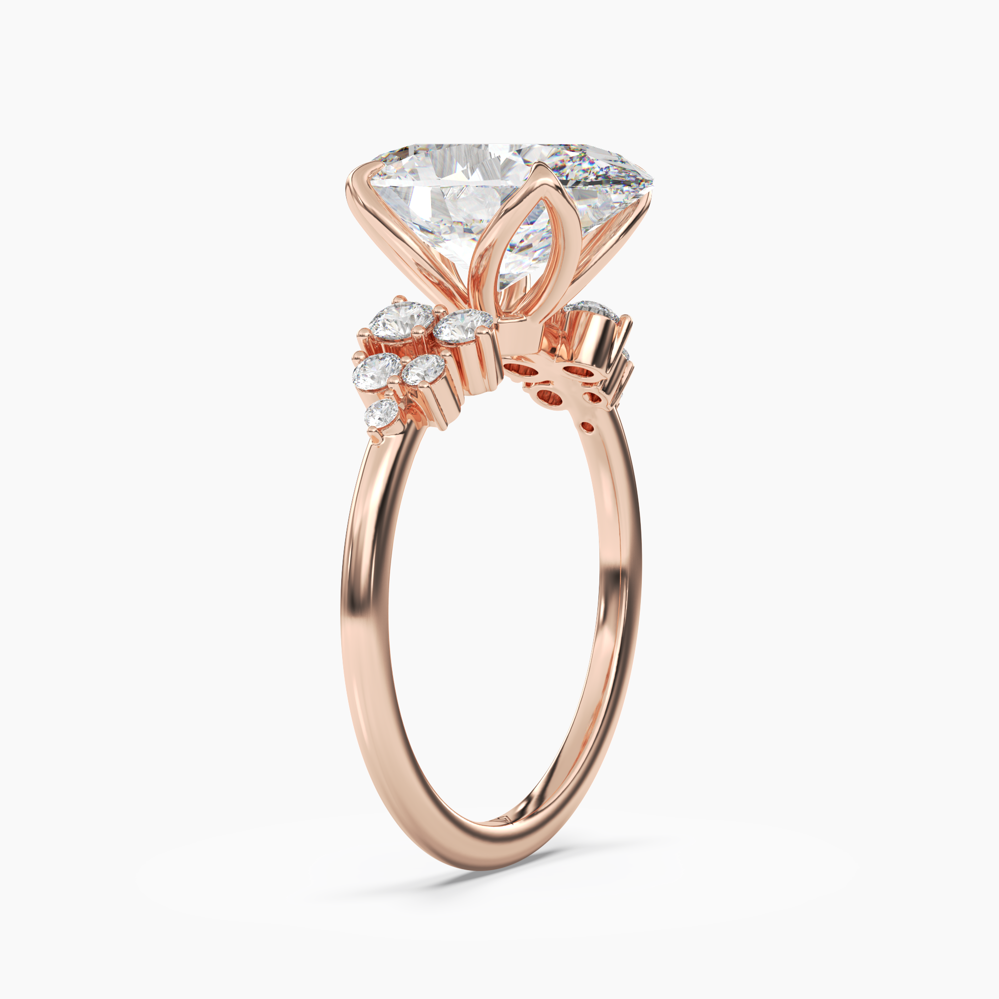 Tulip Oval 3 Carat Lab Grown Diamond Engagement Ring in 14K Yellow Gold
