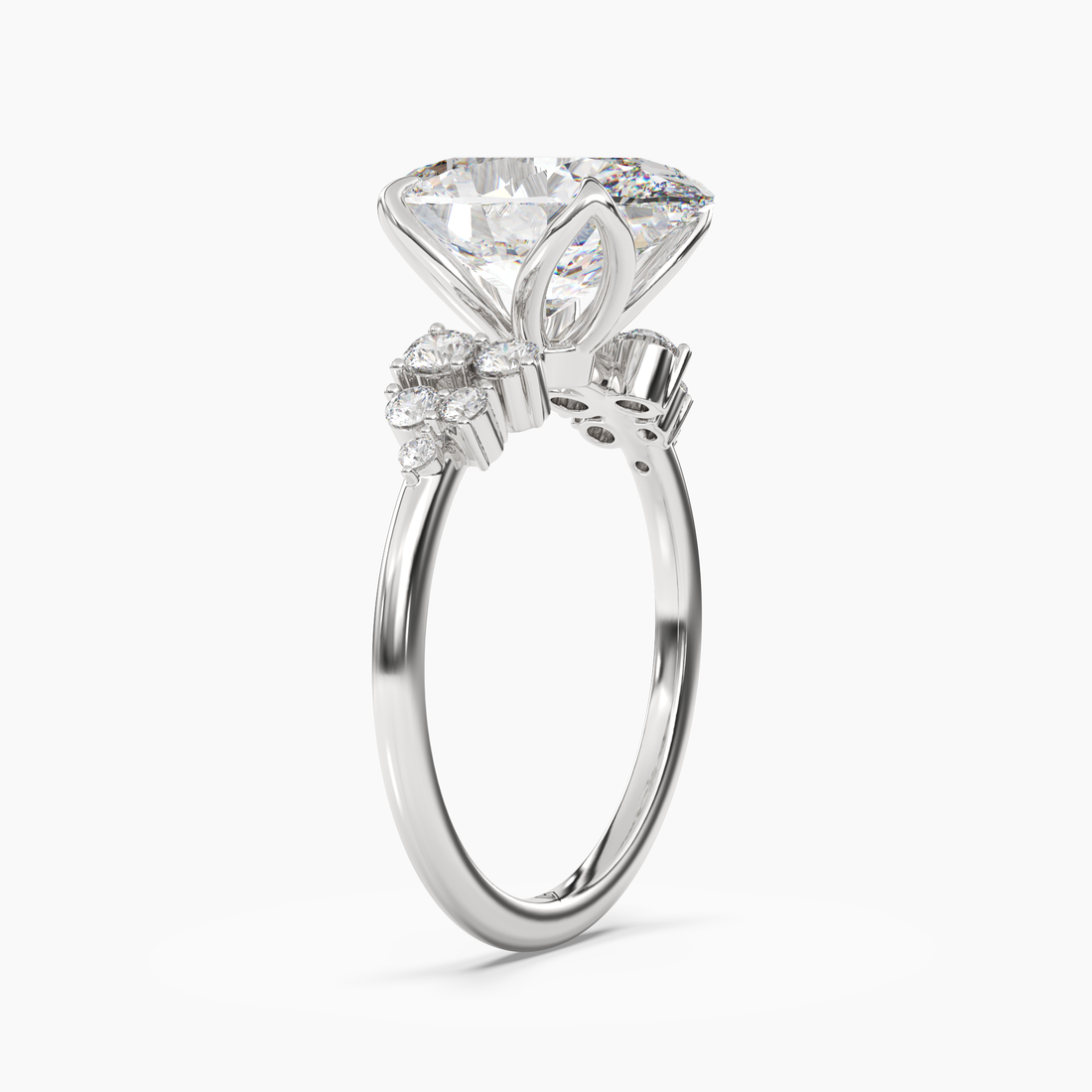 Tulip Oval Diamond Ring Setting in 18K White Gold