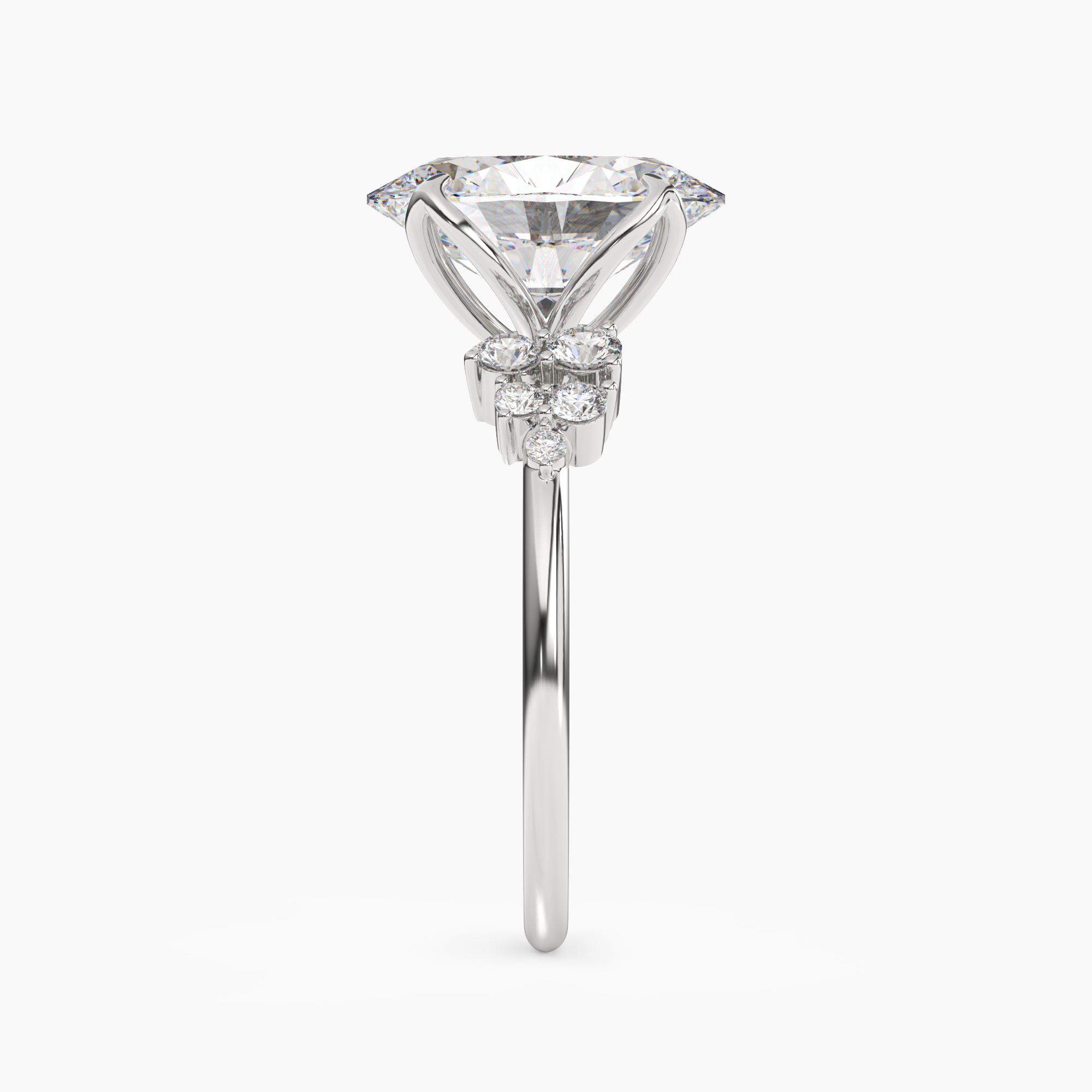 Tulip Oval Diamond Ring Setting in 14K White Gold