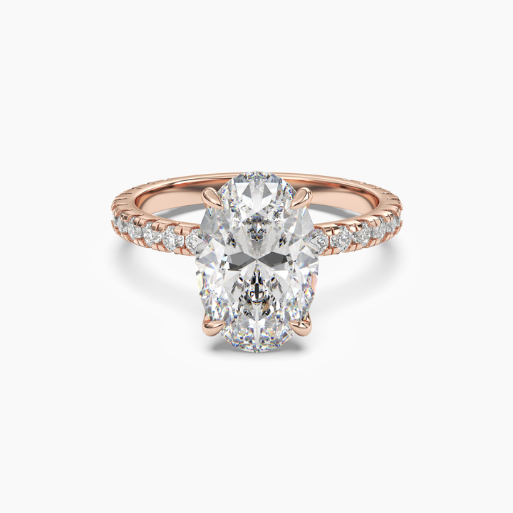Adalia Oval Hidden Halo 2.5 Carat Lab Grown Diamond Engagement Ring in 18K Rose Gold