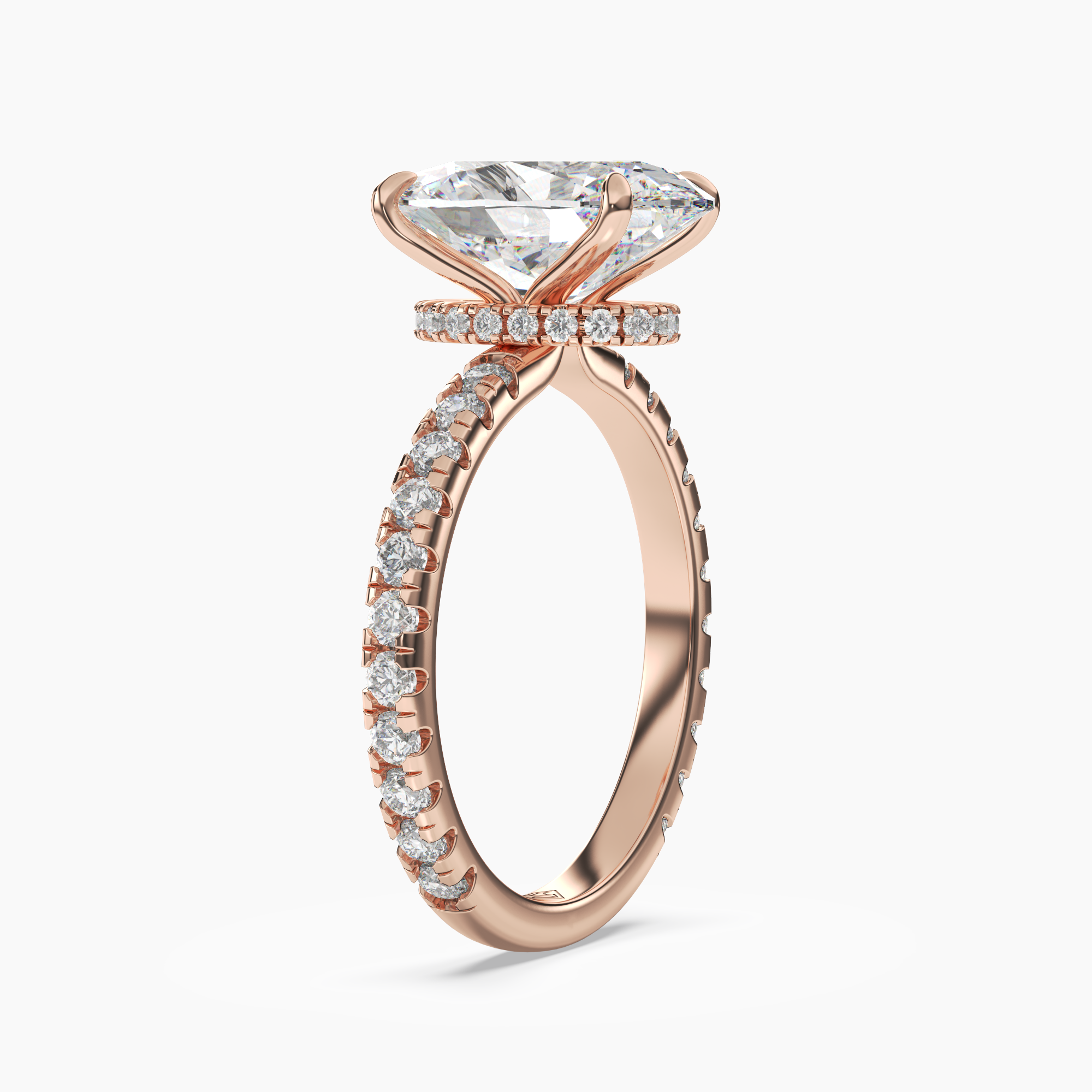 Adalia Oval Hidden Halo Diamond Ring Setting in 18K Yellow Gold