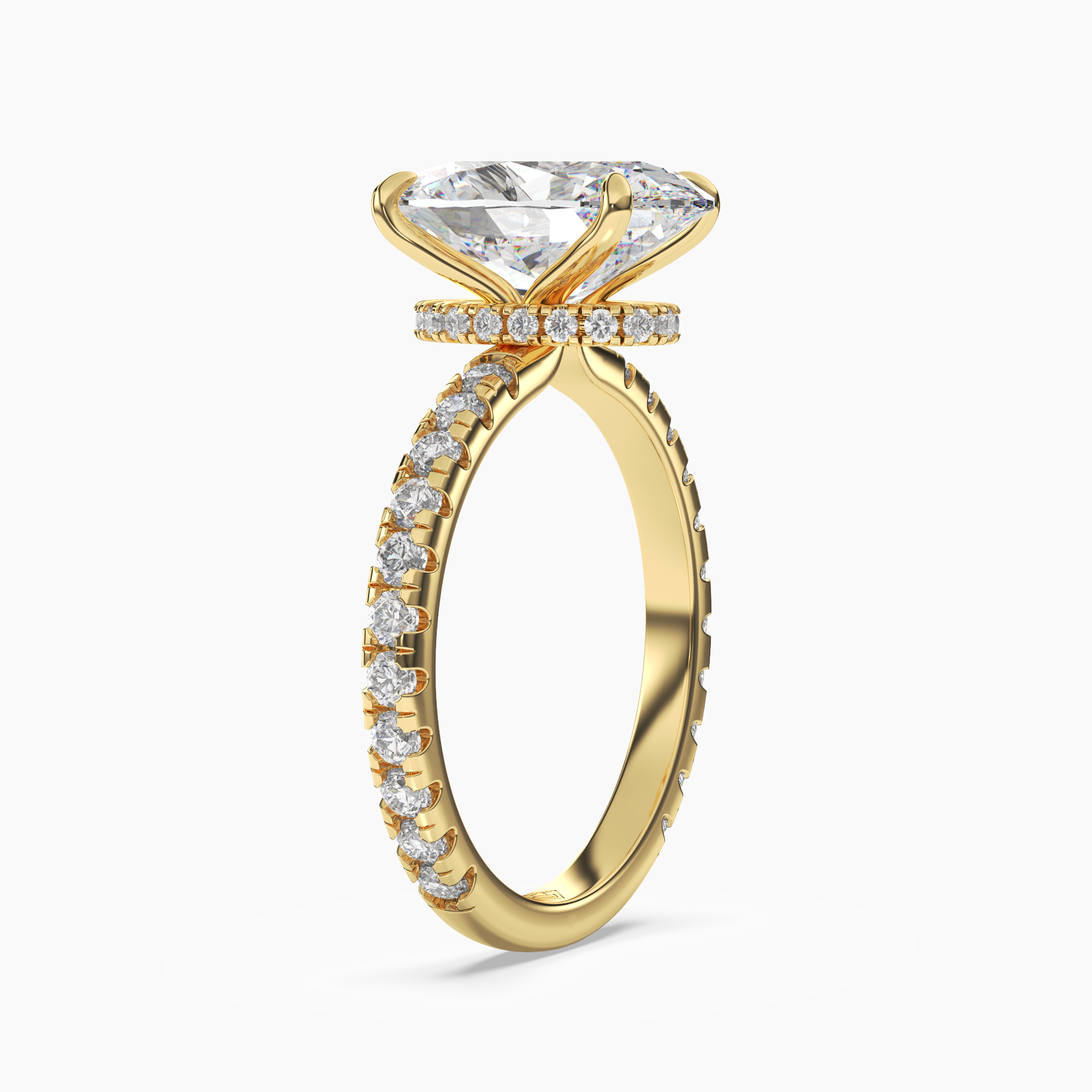 Adalia Oval Hidden Halo Diamond Ring Setting in 14K Yellow Gold