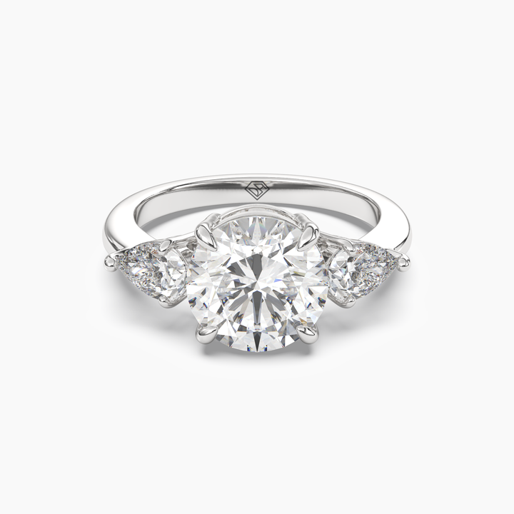 Caliope Round Three Stone 3 Carat Lab Grown Diamond Engagement Ring in 18K White Gold