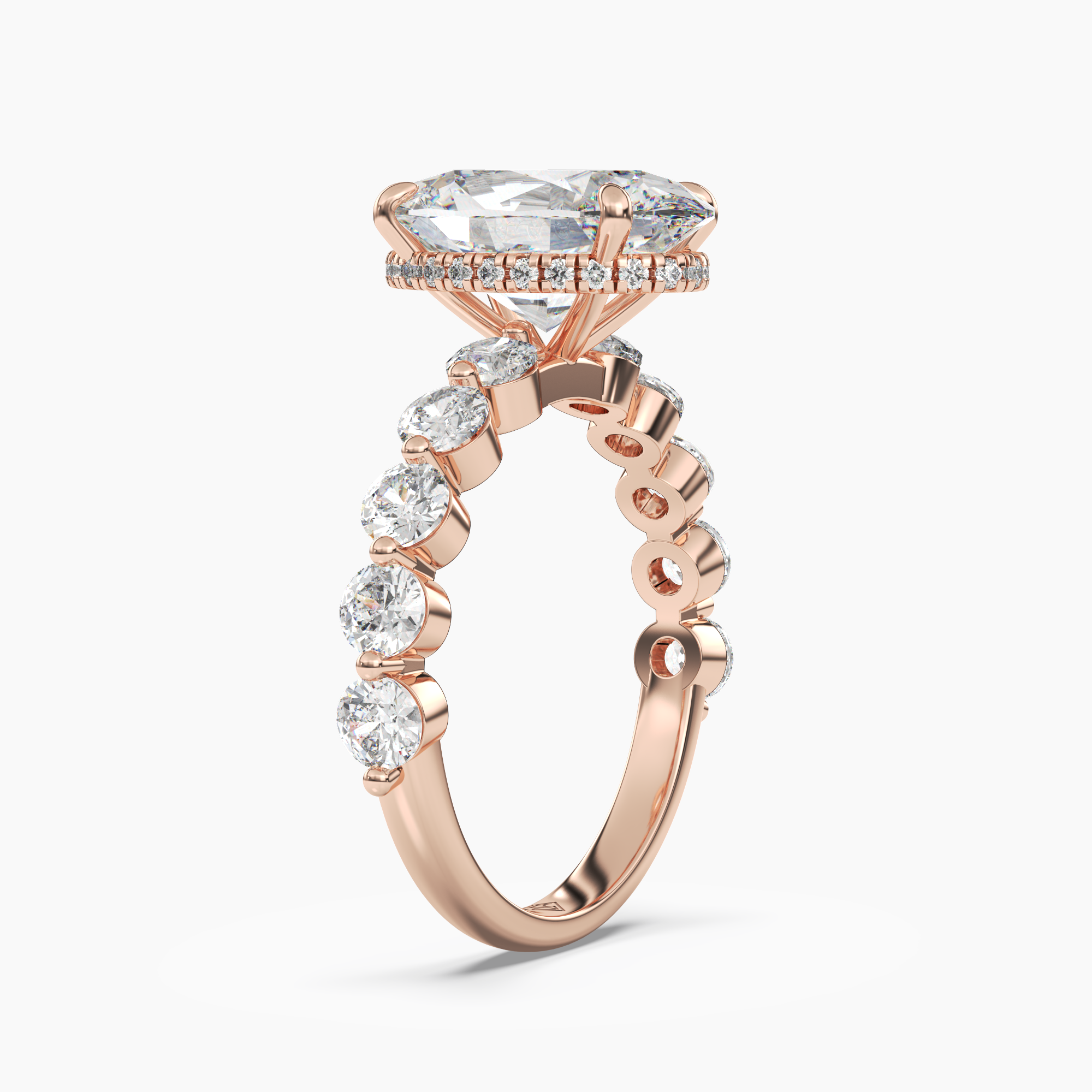 Mist Oval Hidden Halo 2 Carat Lab Grown Diamond Engagement Ring in 18K Rose Gold