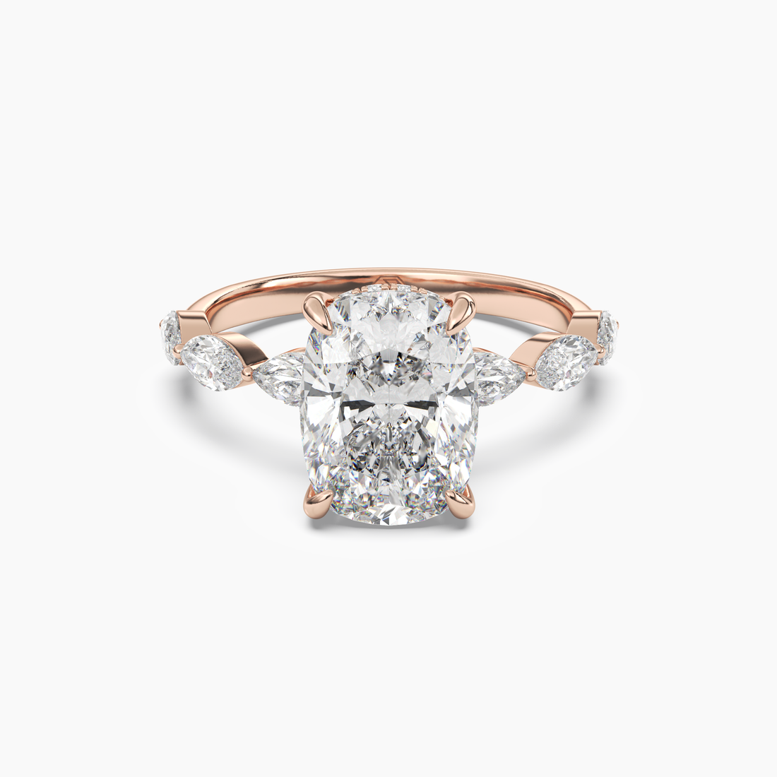 Rosemist Cushion Hidden Halo 2.5 Carat Lab Grown Diamond Engagement Ring in 14K Rose Gold
