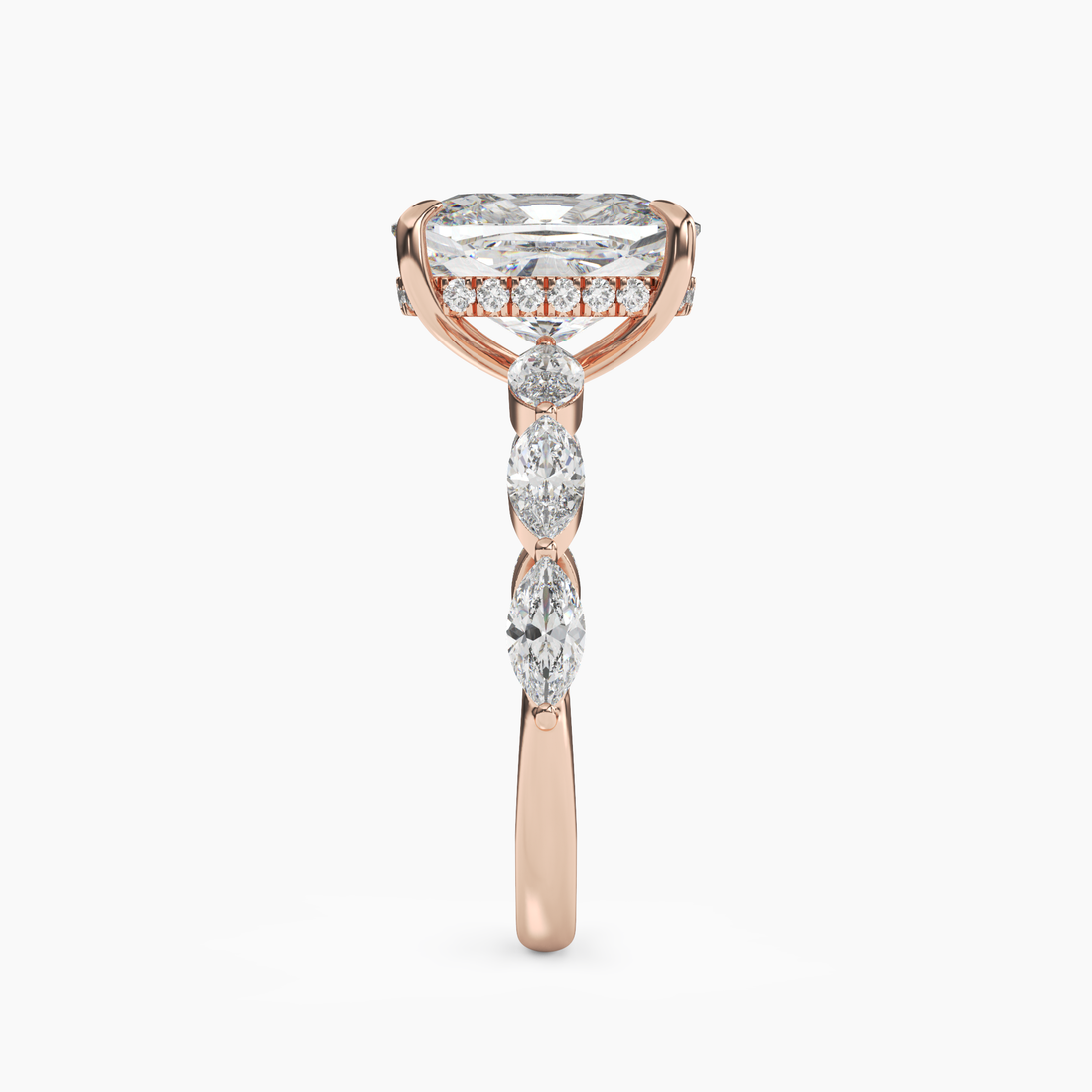 Rosemist Cushion Hidden Halo 1 Carat Lab Grown Diamond Engagement Ring in 18K Rose Gold