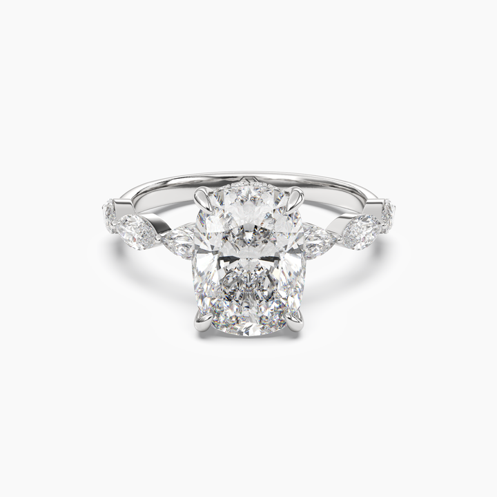 Rosemist Cushion Hidden Halo 3 Carat Lab Grown Diamond Engagement Ring in 14K White Gold