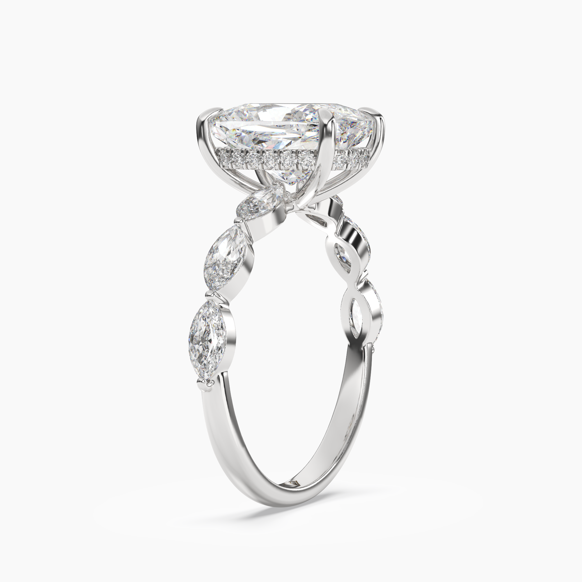Rosemist Cushion Hidden Halo 3 Carat Lab Grown Diamond Engagement Ring in 18K White Gold