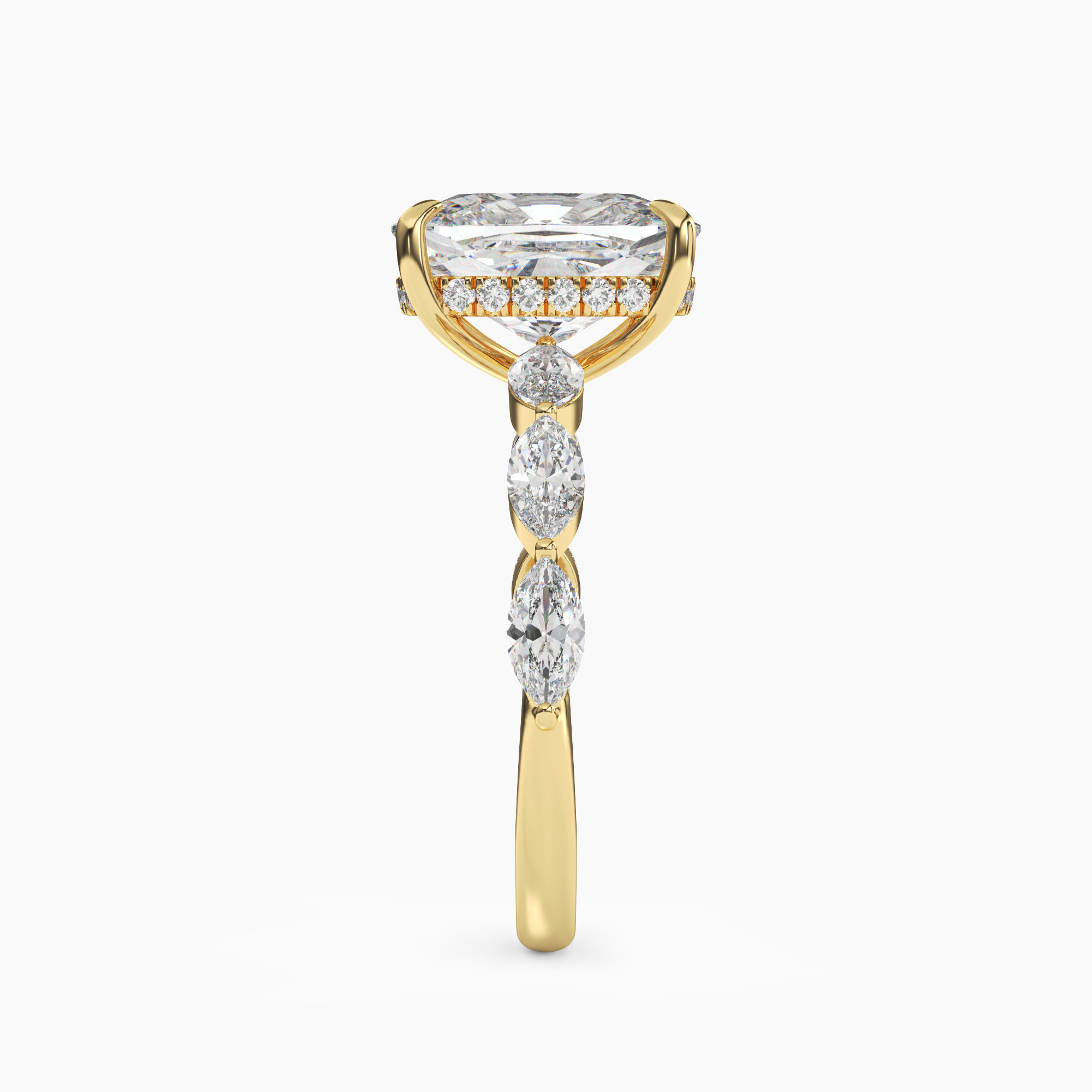 Rosemist Cushion Hidden Halo 2 Carat Lab Grown Diamond Engagement Ring in 14K Yellow Gold
