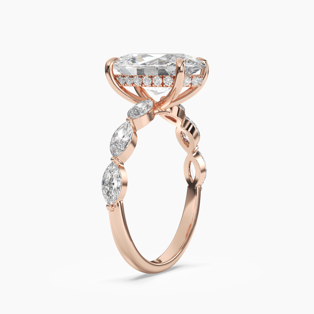 Rosemist Oval Hidden Halo Diamond Ring Setting in 18K Rose Gold