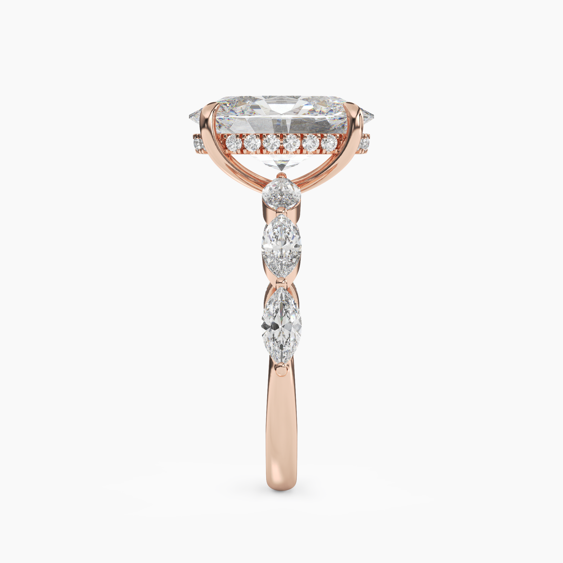 Rosemist Oval Hidden Halo Diamond Ring Setting in 14K Rose Gold