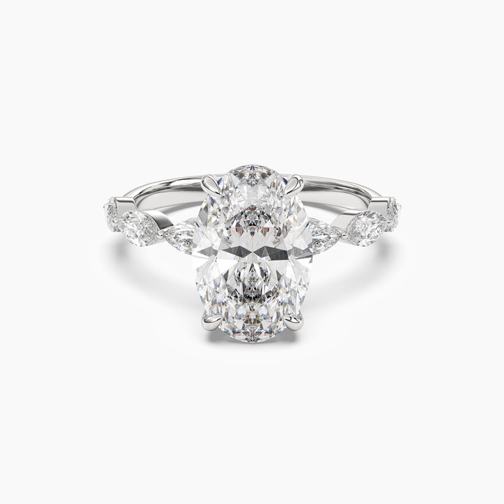 Rosemist Oval Hidden Halo 3 Carat Lab Grown Diamond Engagement Ring in 18K White Gold