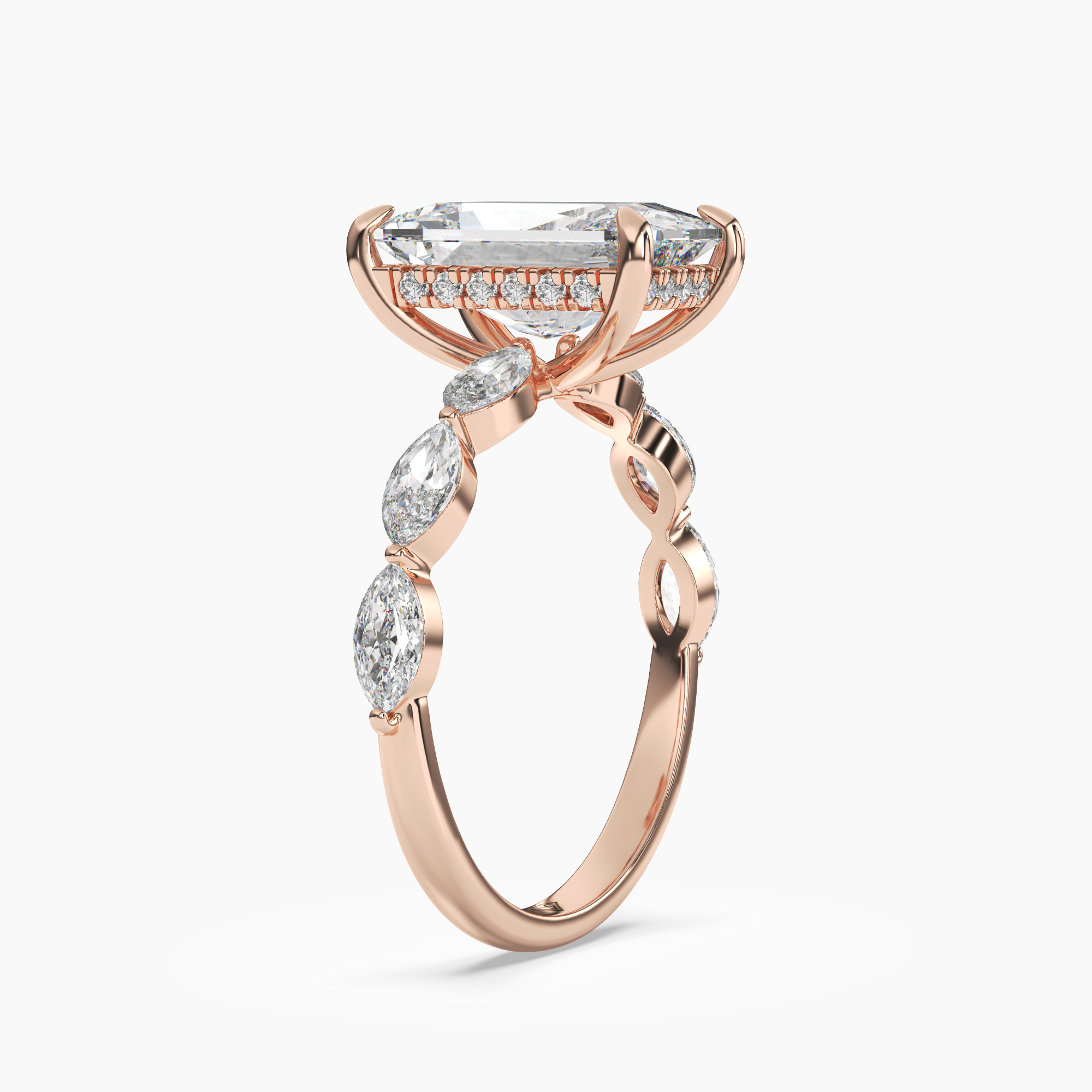 Rosemist Radiant Hidden Halo 1.5 Carat Lab Grown Diamond Engagement Ring in 14K Rose Gold