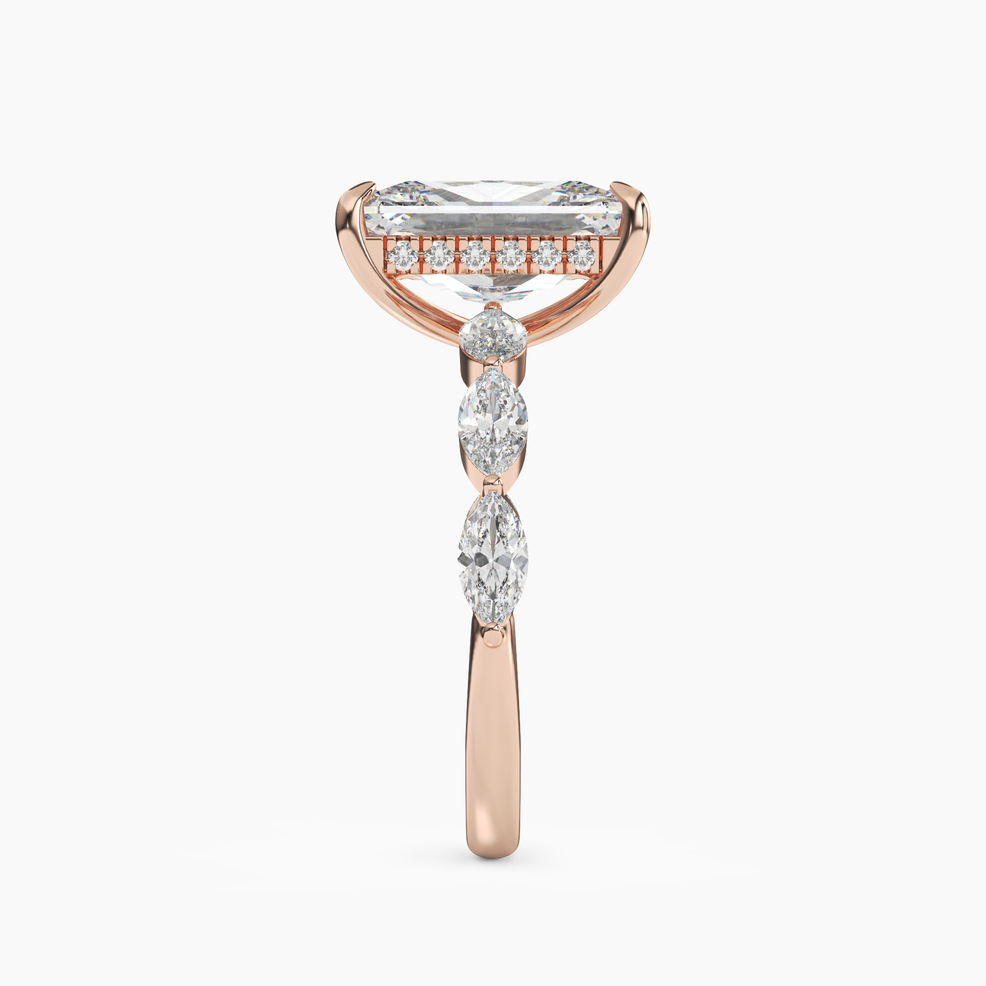 Rosemist Radiant Hidden Halo Diamond Ring Setting in 14K Rose Gold