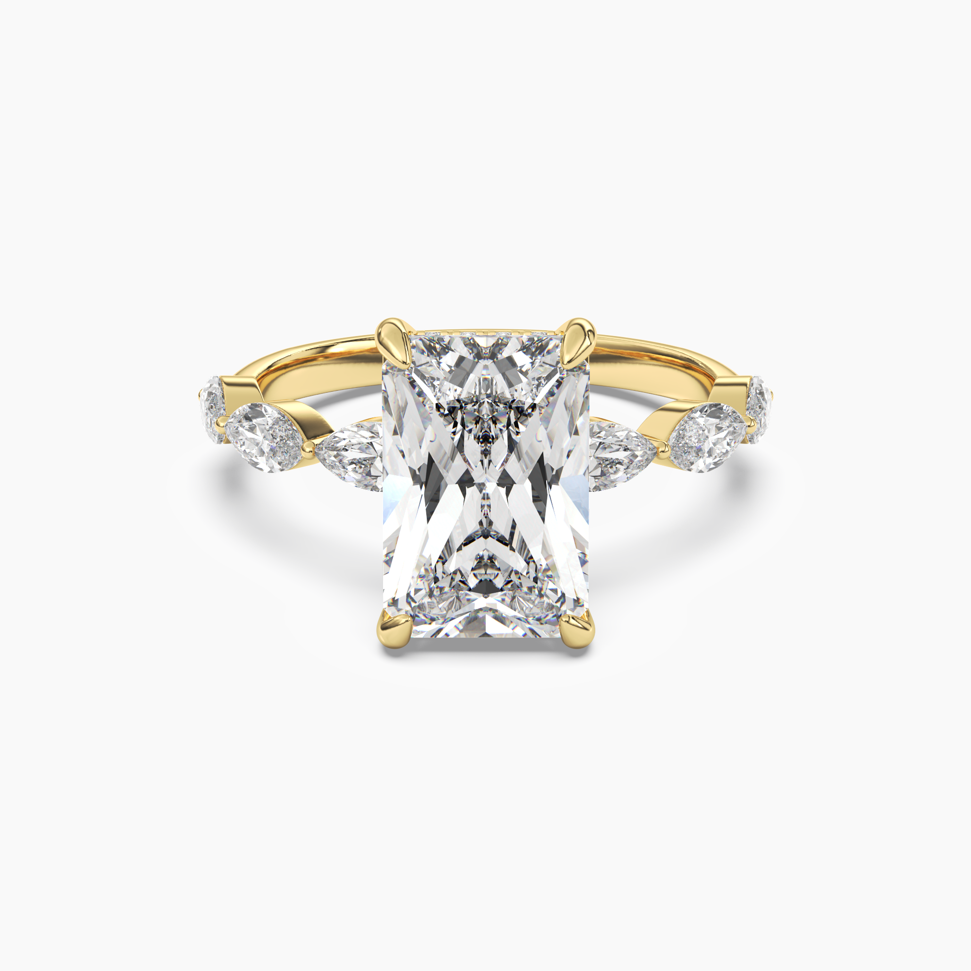 Rosemist Radiant Hidden Halo 3 Carat Lab Grown Diamond Engagement Ring in 18K Yellow Gold