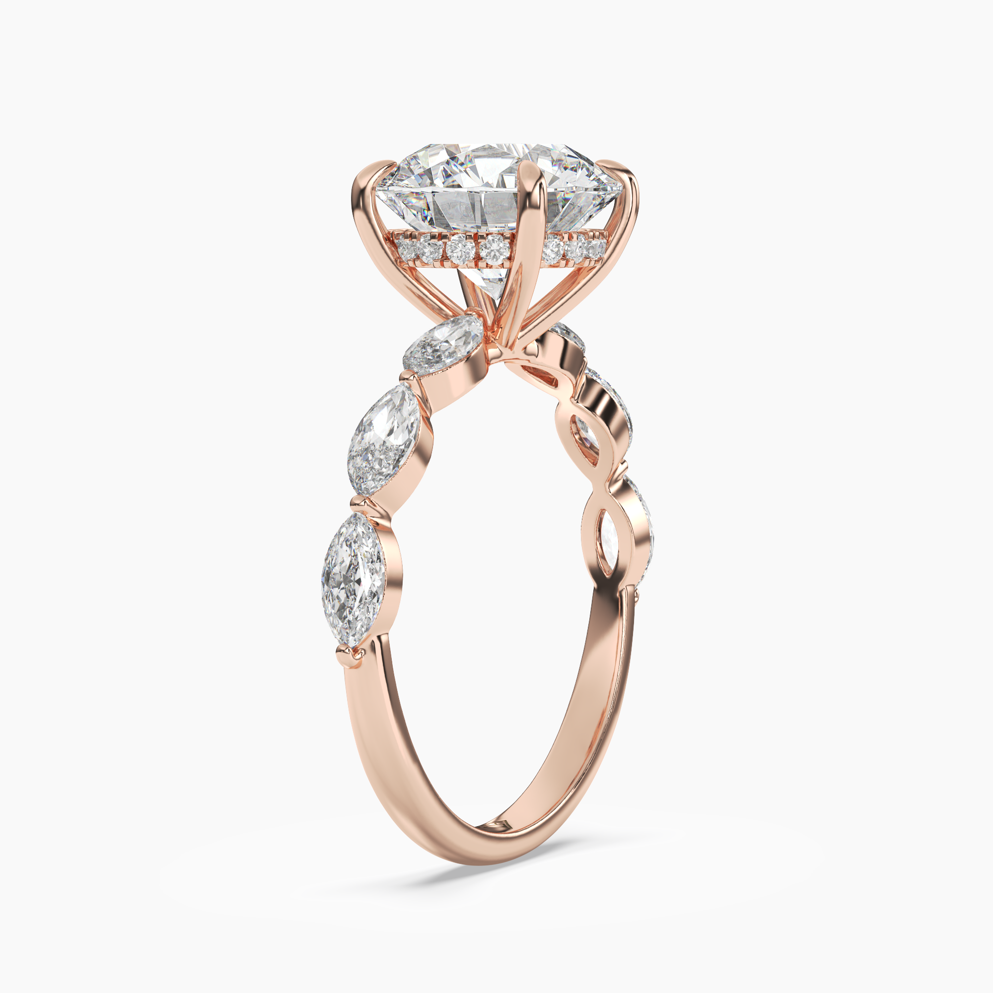 Rosemist Round Hidden Halo 1 Carat Lab Grown Diamond Engagement Ring in 18K Yellow Gold