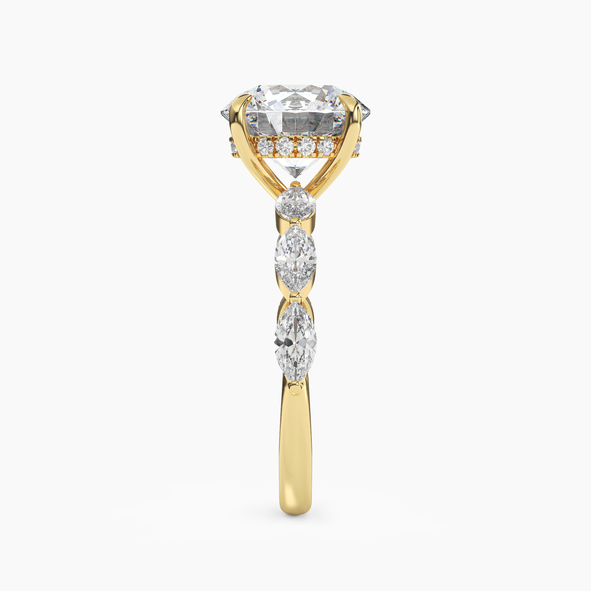 Rosemist Round Hidden Halo 2 Carat Lab Grown Diamond Engagement Ring in 14K Yellow Gold