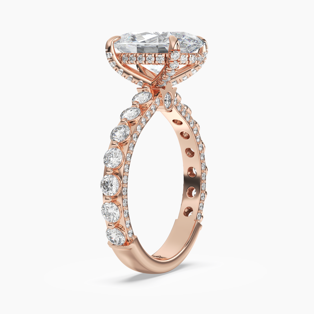 Crown Oval Hidden Halo Diamond Ring Setting in 14K White Gold
