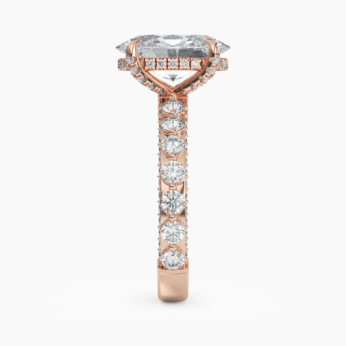 Crown Oval Hidden Halo 3 Carat Lab Grown Diamond Engagement Ring in 14K White Gold