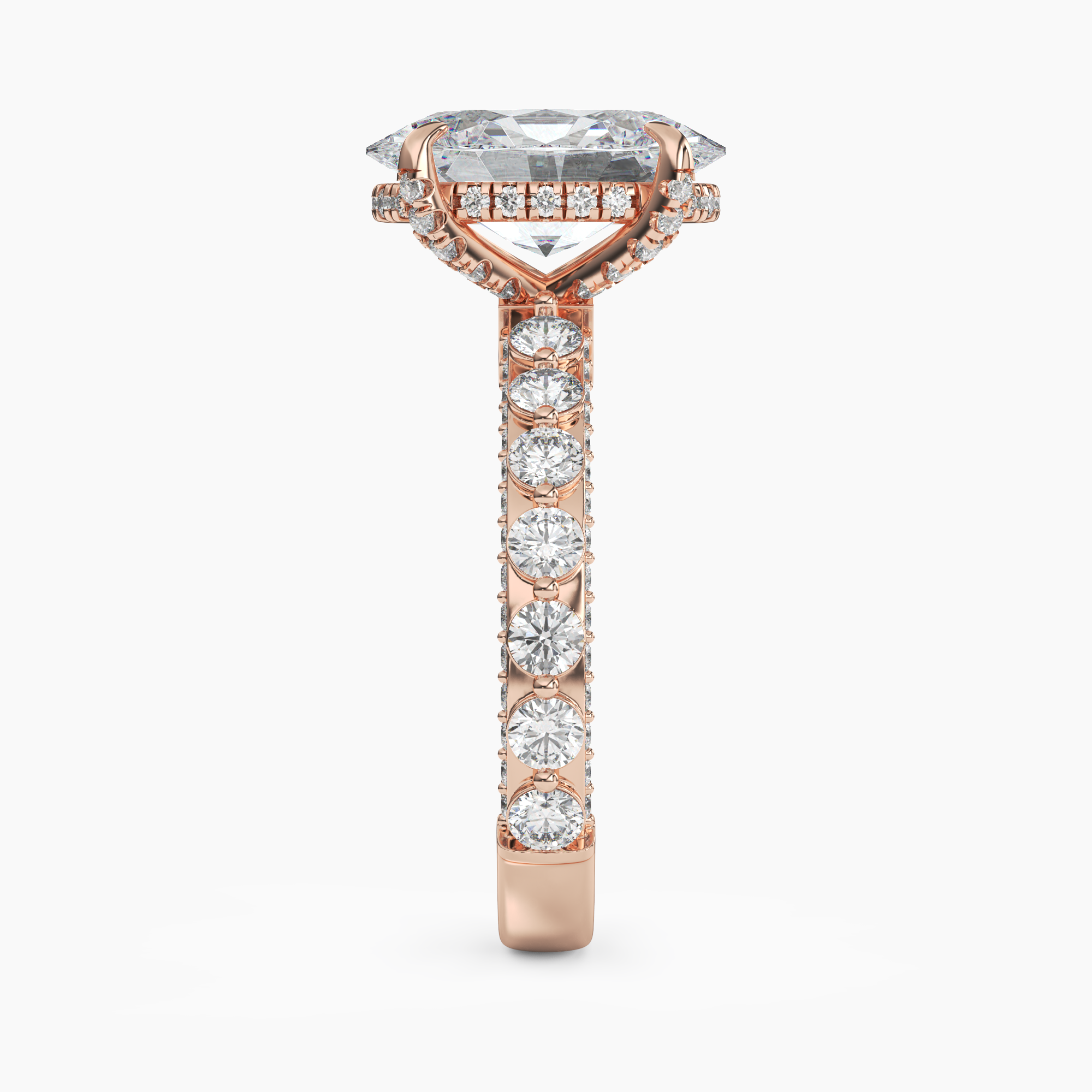 Crown Oval Hidden Halo 2.5 Carat Lab Grown Diamond Engagement Ring in 14K Rose Gold