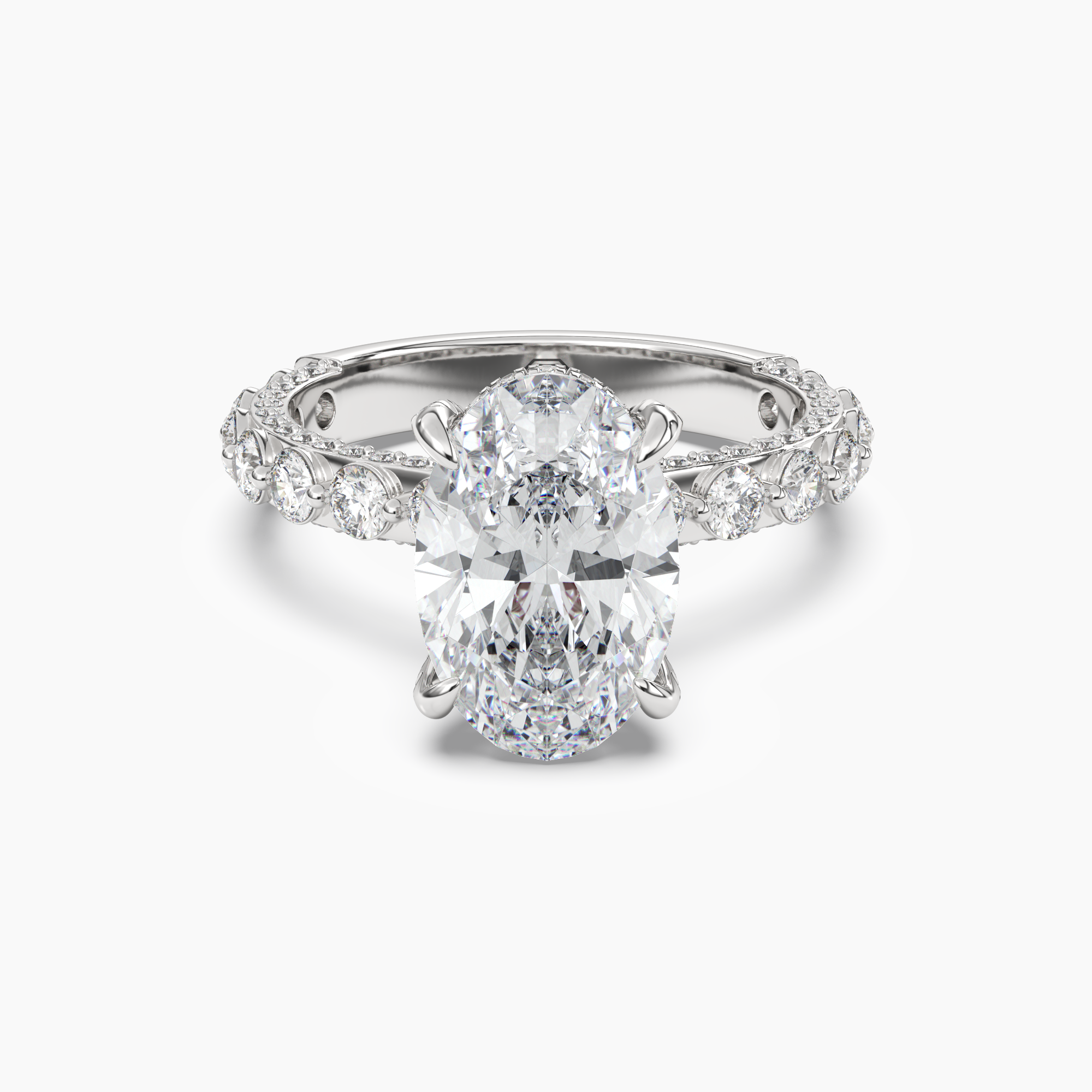 Crown Oval Hidden Halo 3 Carat Lab Grown Diamond Engagement Ring in 18K White Gold