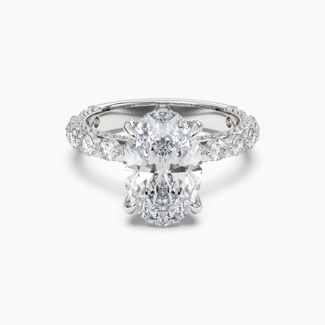 Crown Oval Hidden Halo 2.5 Carat Lab Grown Diamond Engagement Ring in 14K Yellow Gold