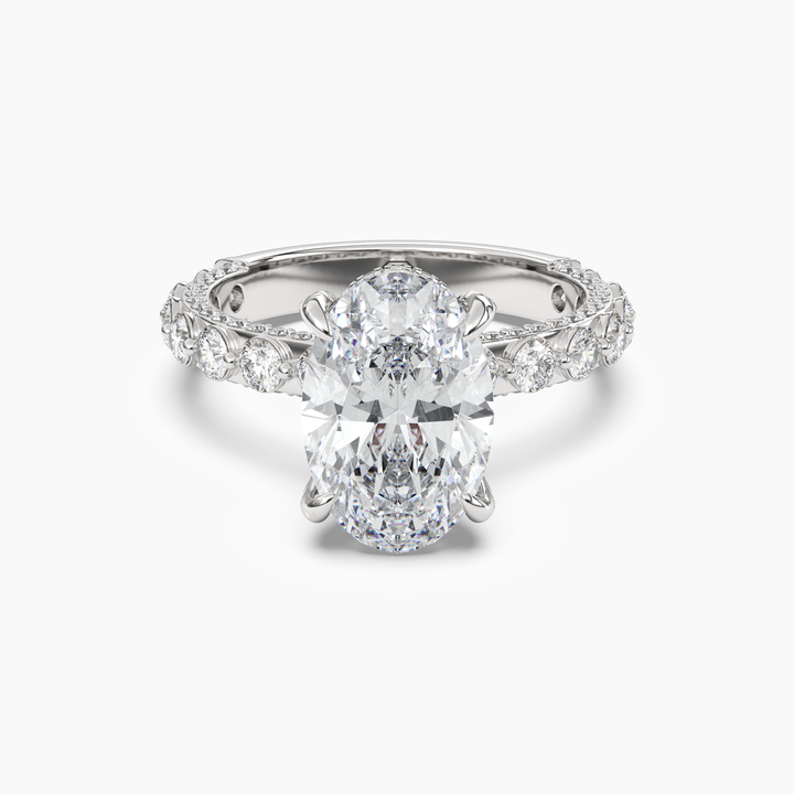 Crown Oval Hidden Halo 1.5 Carat Lab Grown Diamond Engagement Ring in 18K White Gold