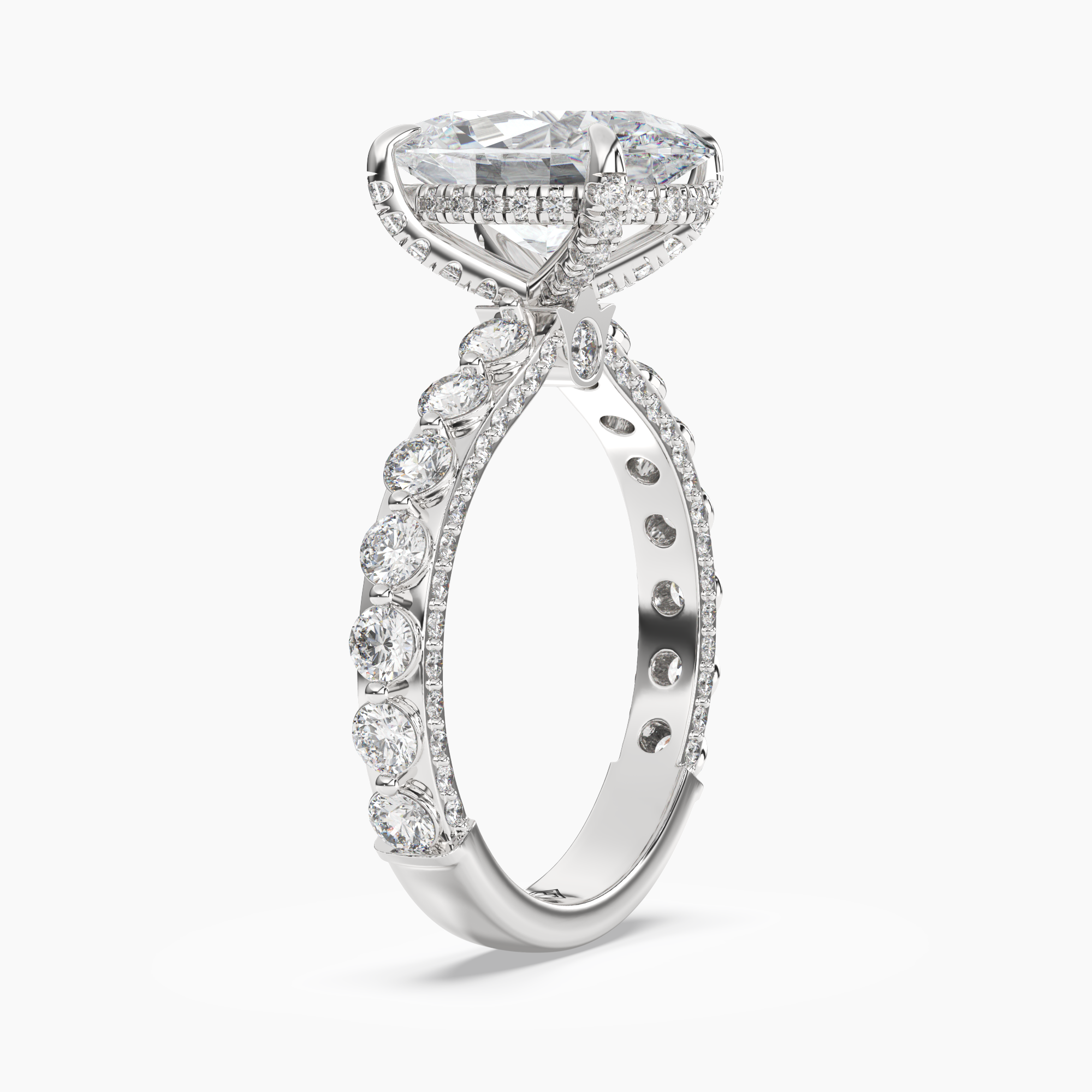 Crown Oval Hidden Halo Diamond Ring Setting in 14K Yellow Gold