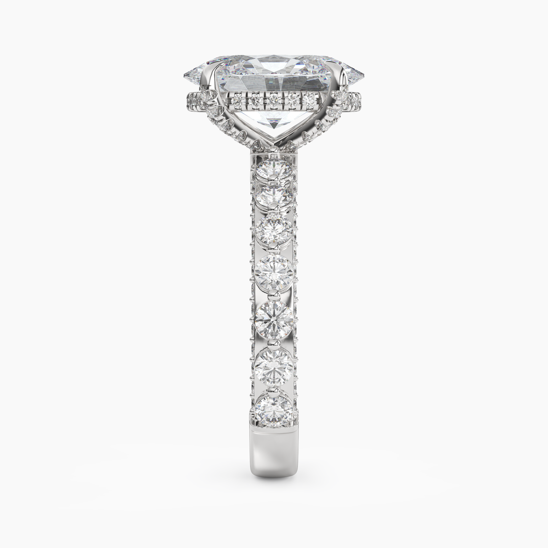 Crown Oval Hidden Halo Diamond Ring Setting in 14K White Gold