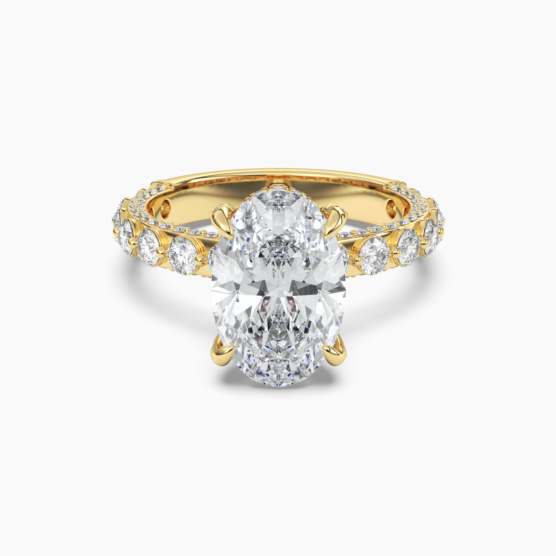 Crown Oval Hidden Halo Diamond Ring Setting in 18K Rose Gold