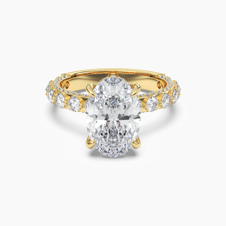 Crown Oval Hidden Halo 2.5 Carat Lab Grown Diamond Engagement Ring in 18K Yellow Gold
