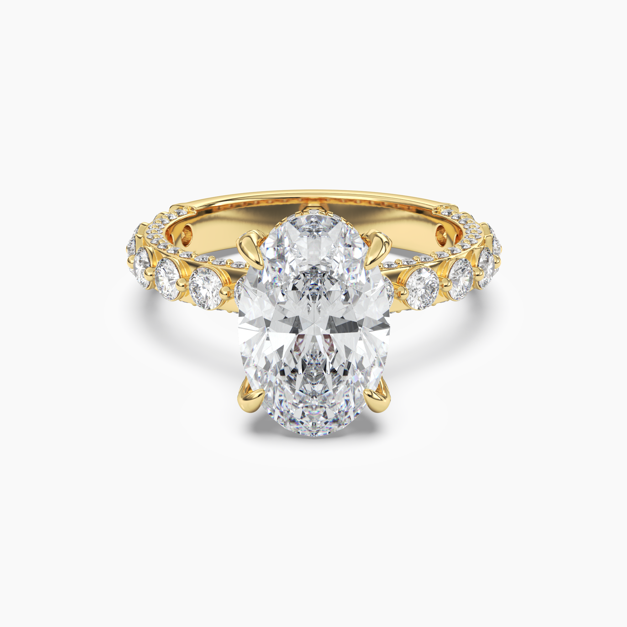 Crown Oval Hidden Halo 3 Carat Lab Grown Diamond Engagement Ring in 18K White Gold
