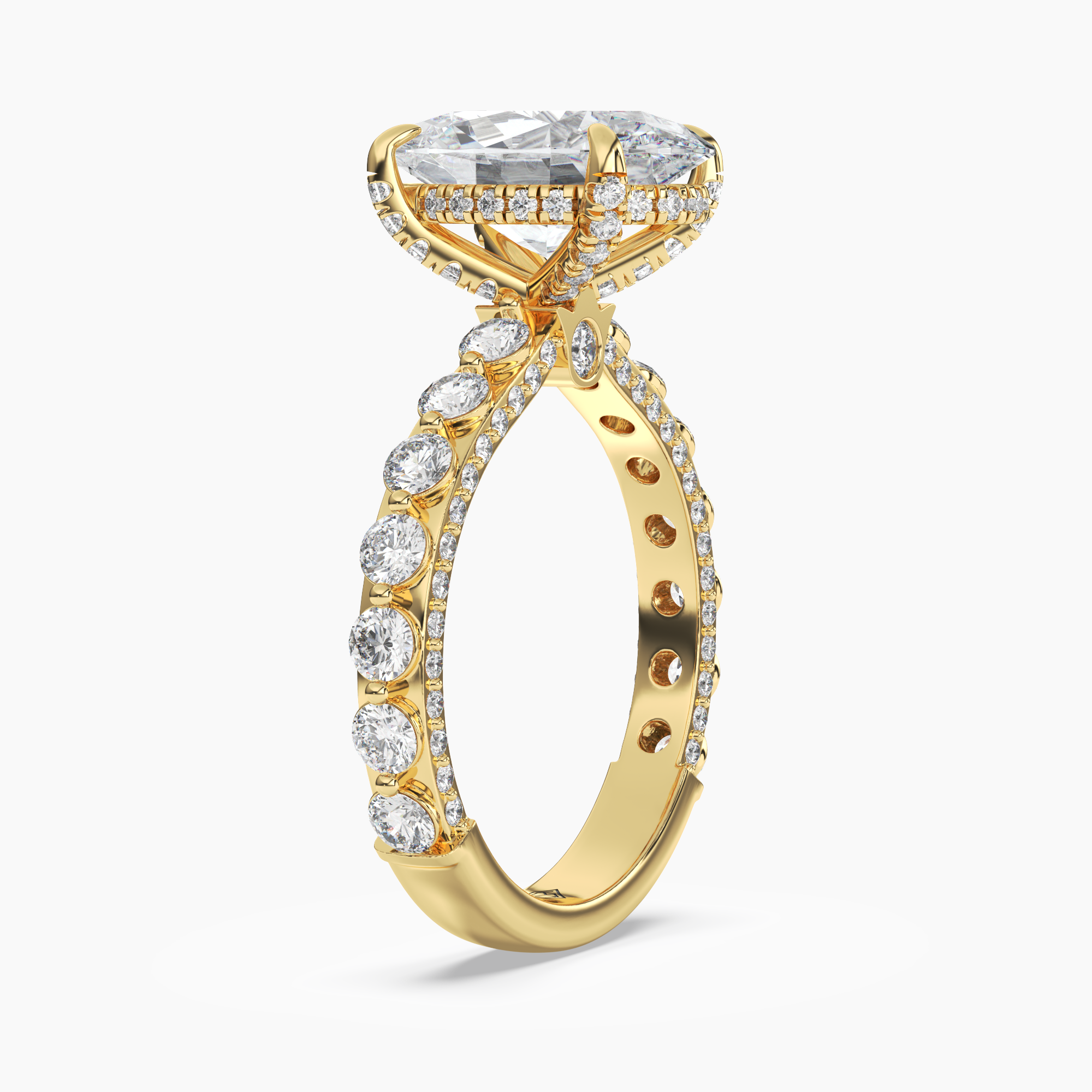 Crown Oval Hidden Halo 3 Carat Lab Grown Diamond Engagement Ring in 18K Yellow Gold