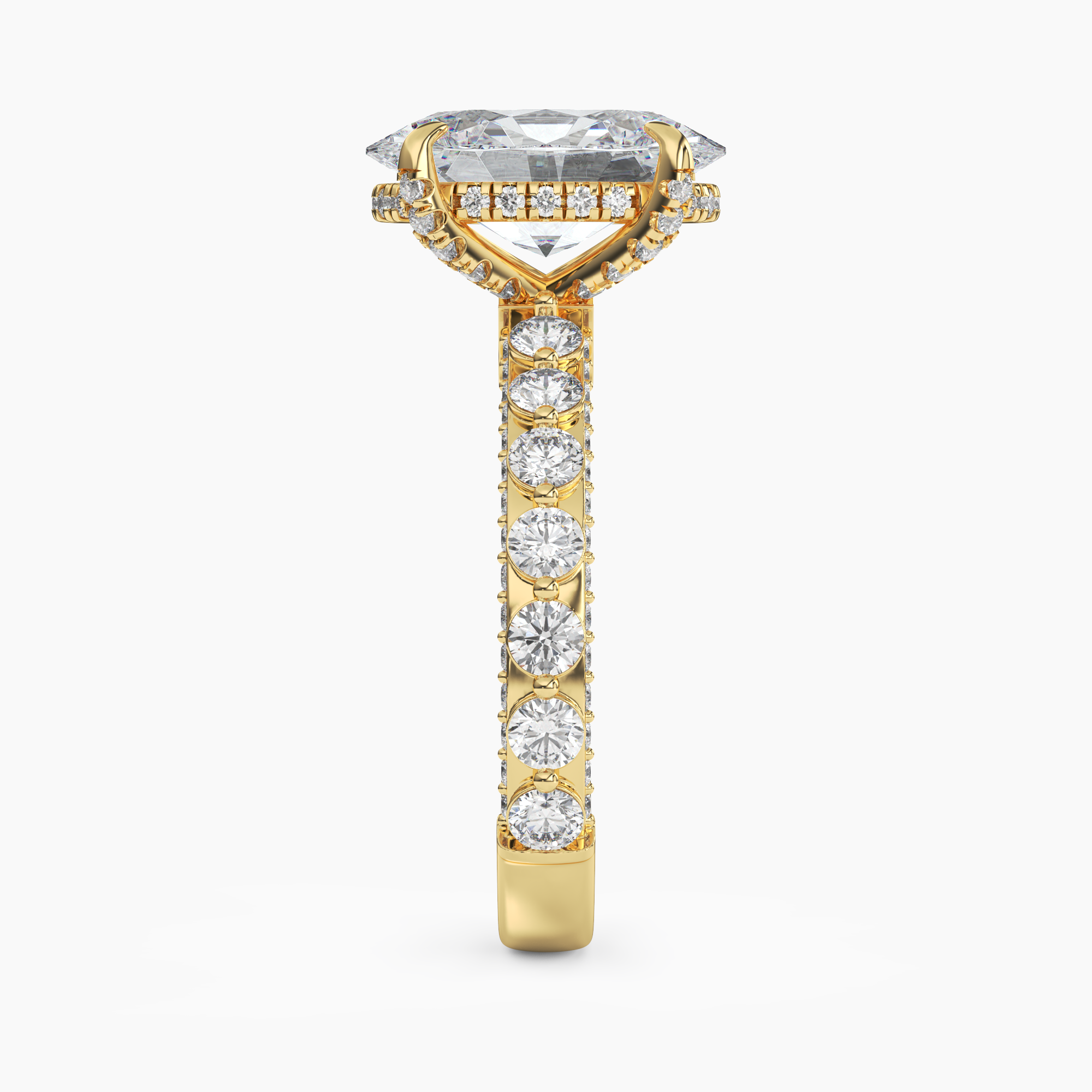 Crown Oval Hidden Halo 3 Carat Lab Grown Diamond Engagement Ring in 14K Yellow Gold
