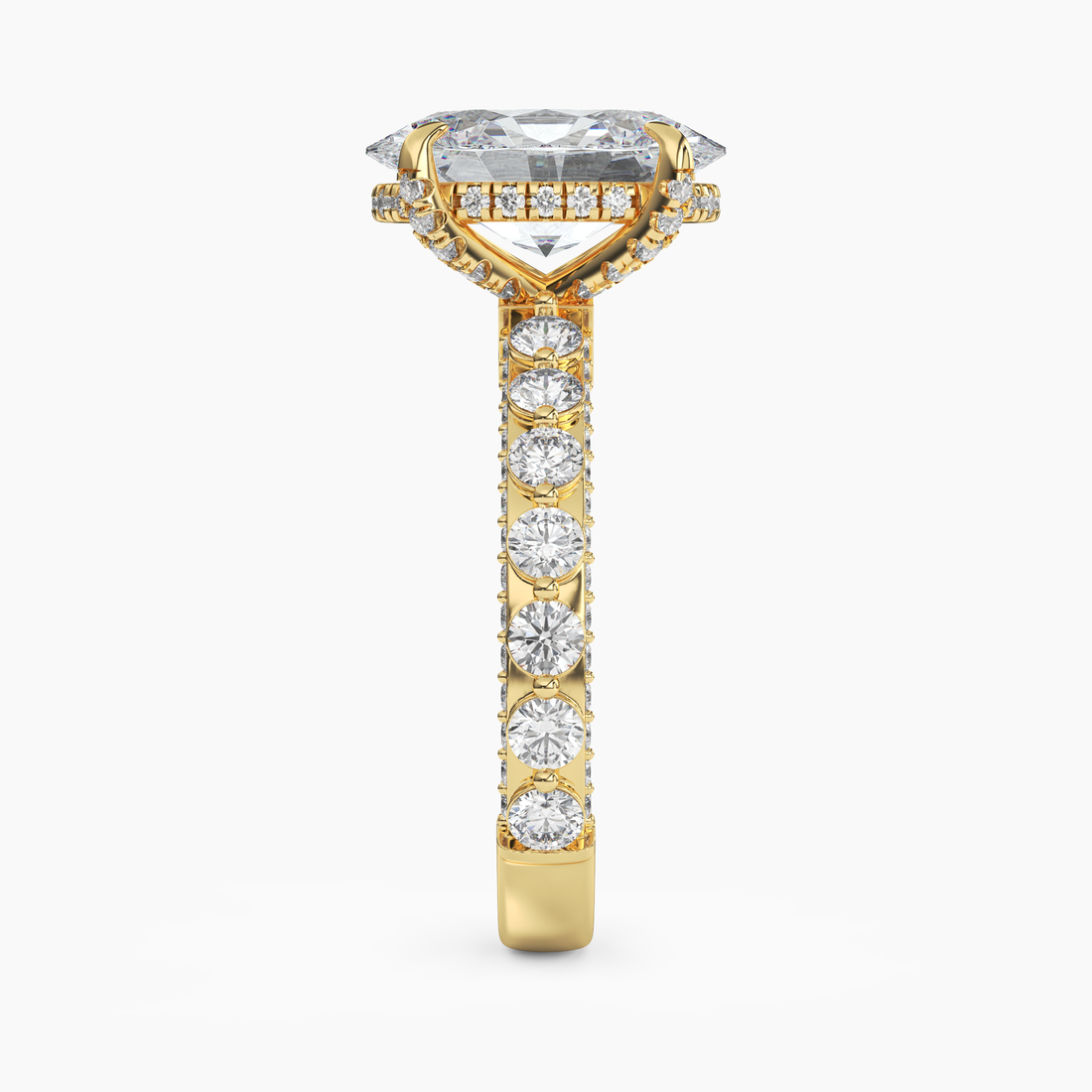 Crown Oval Hidden Halo 3 Carat Lab Grown Diamond Engagement Ring in 18K White Gold