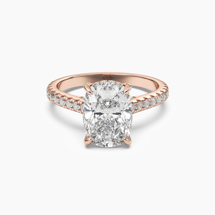 Lunaris Cushion Hidden Halo 2.5 Carat Lab Grown Diamond Engagement Ring in 18K Rose Gold