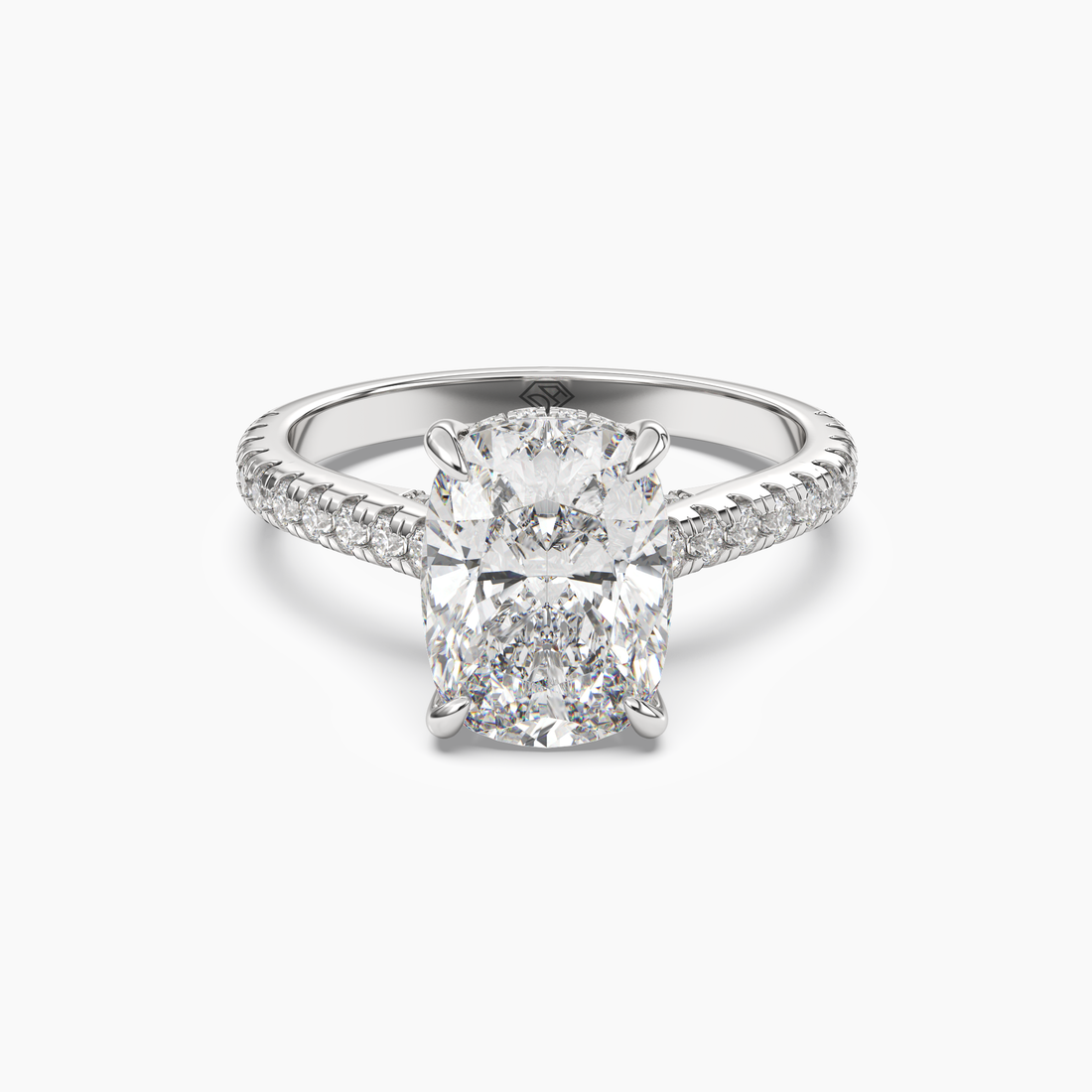 Lunaris Cushion Hidden Halo Diamond Ring Setting in 14K Yellow Gold