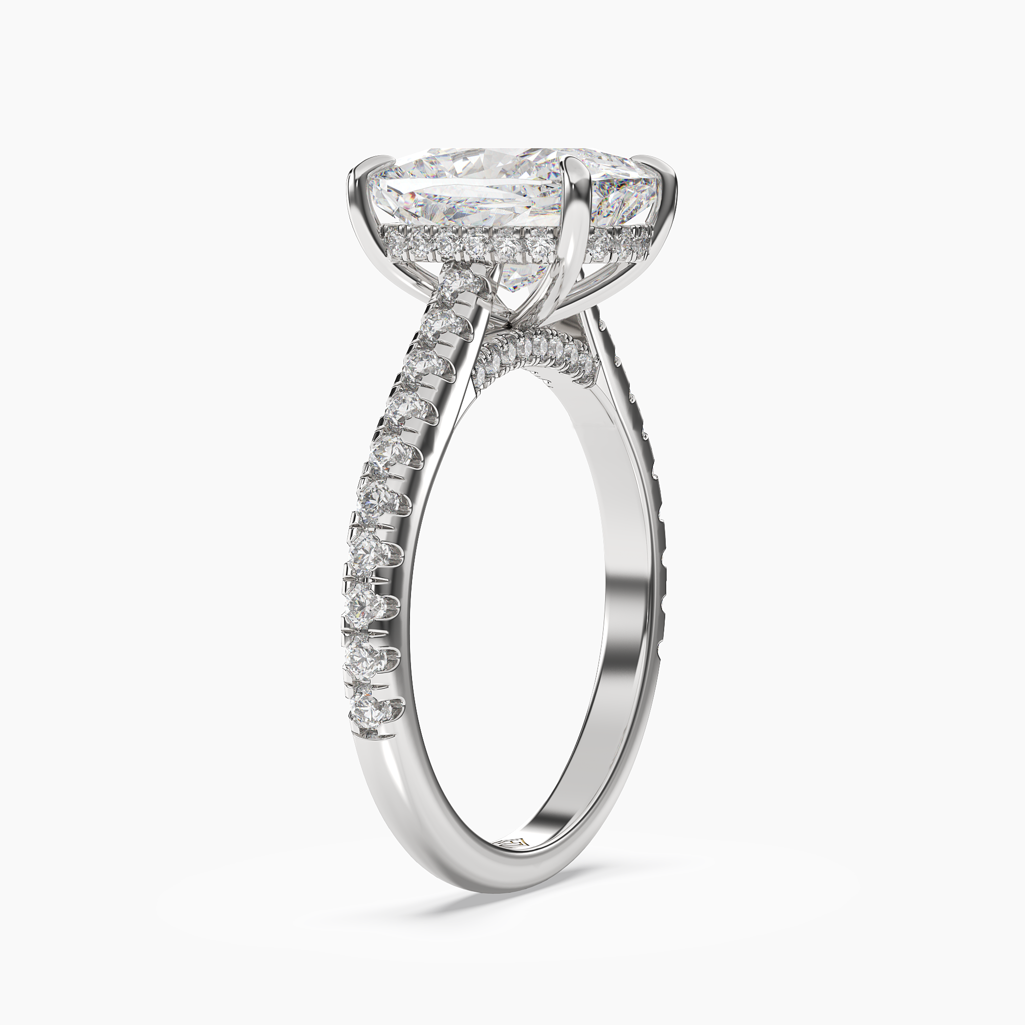 Lunaris Cushion Hidden Halo 2.5 Carat Lab Grown Diamond Engagement Ring in 18K White Gold