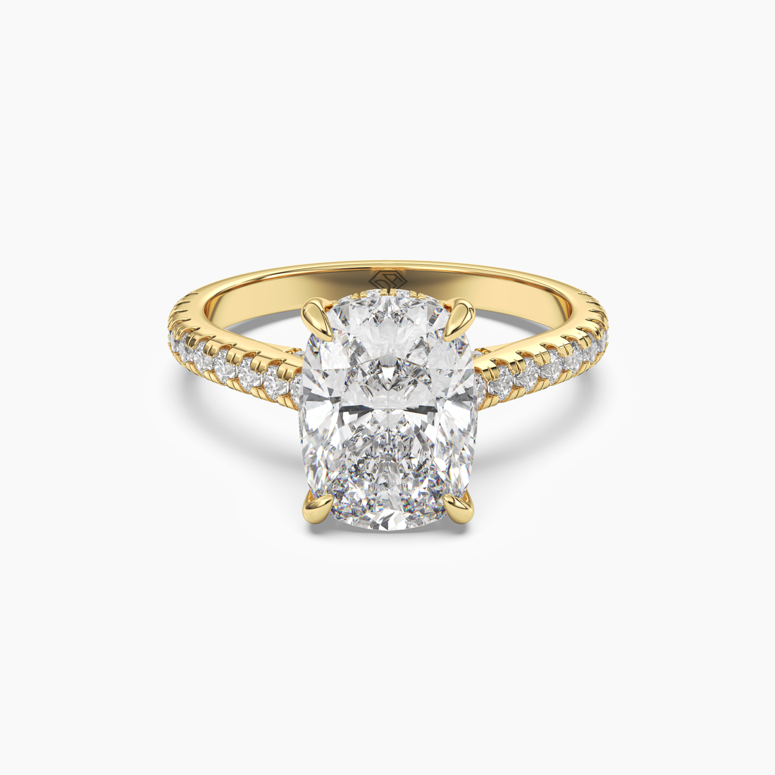 Lunaris Cushion Hidden Halo Diamond Ring Setting in 18K Rose Gold