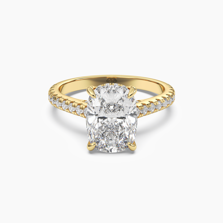 Lunaris Cushion Hidden Halo 3 Carat Lab Grown Diamond Engagement Ring in 14K Yellow Gold