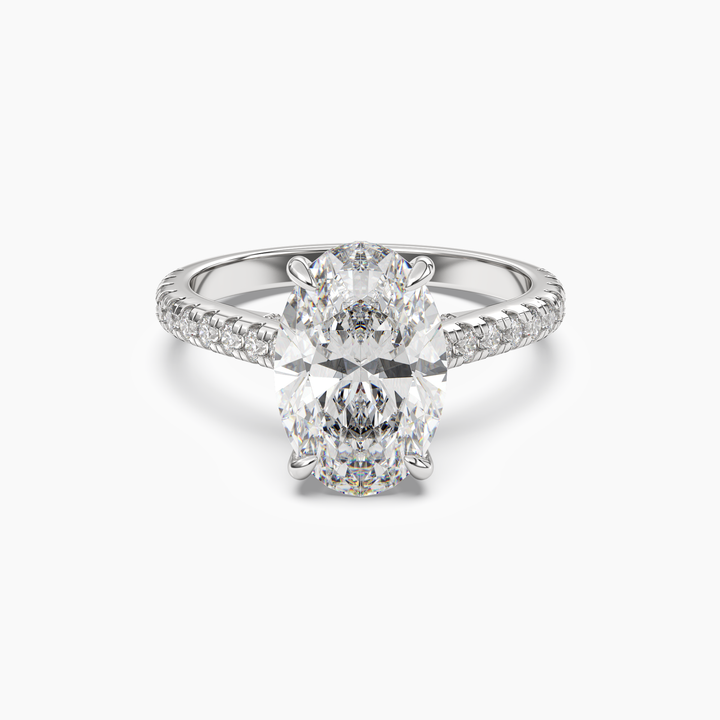Lunaris Oval Hidden Halo 3 Carat Lab Grown Diamond Engagement Ring in 18K White Gold