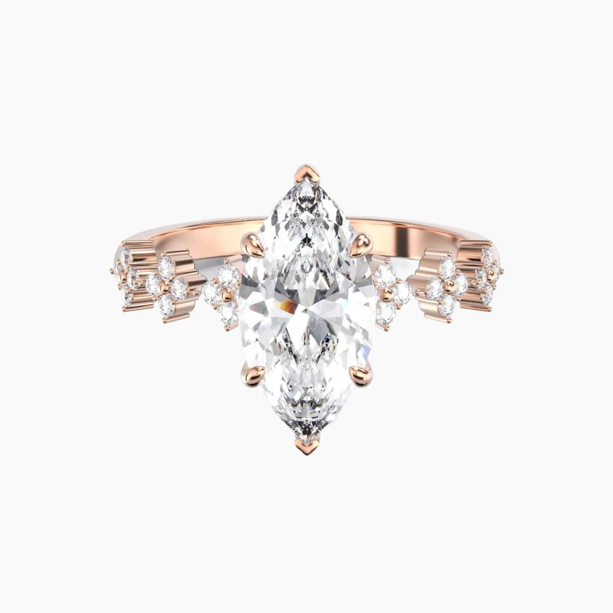 Starveil Marquise Unique 3 Carat Lab Grown Diamond Engagement Ring in 14K Yellow Gold