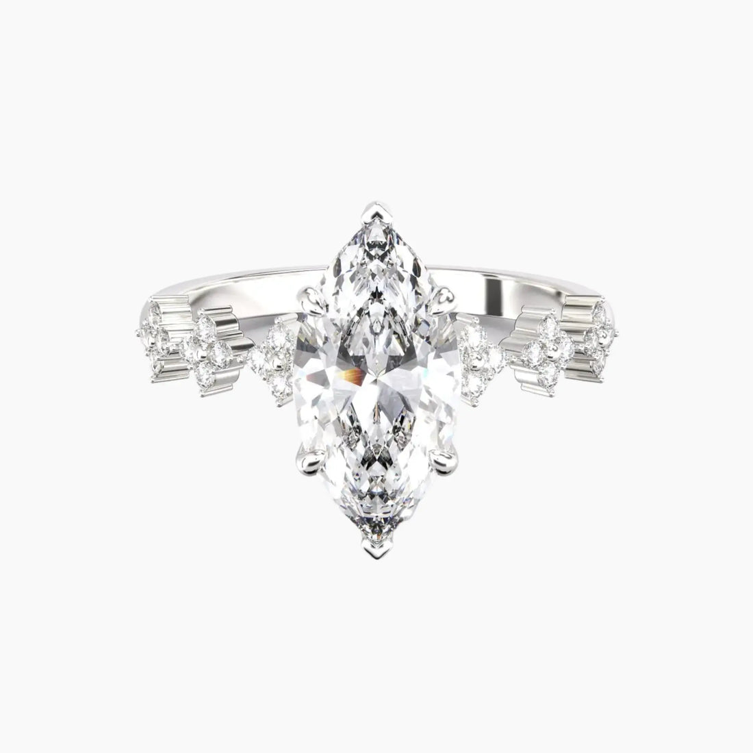 Starveil Marquise Unique 2 Carat Lab Grown Diamond Engagement Ring in 14K Yellow Gold