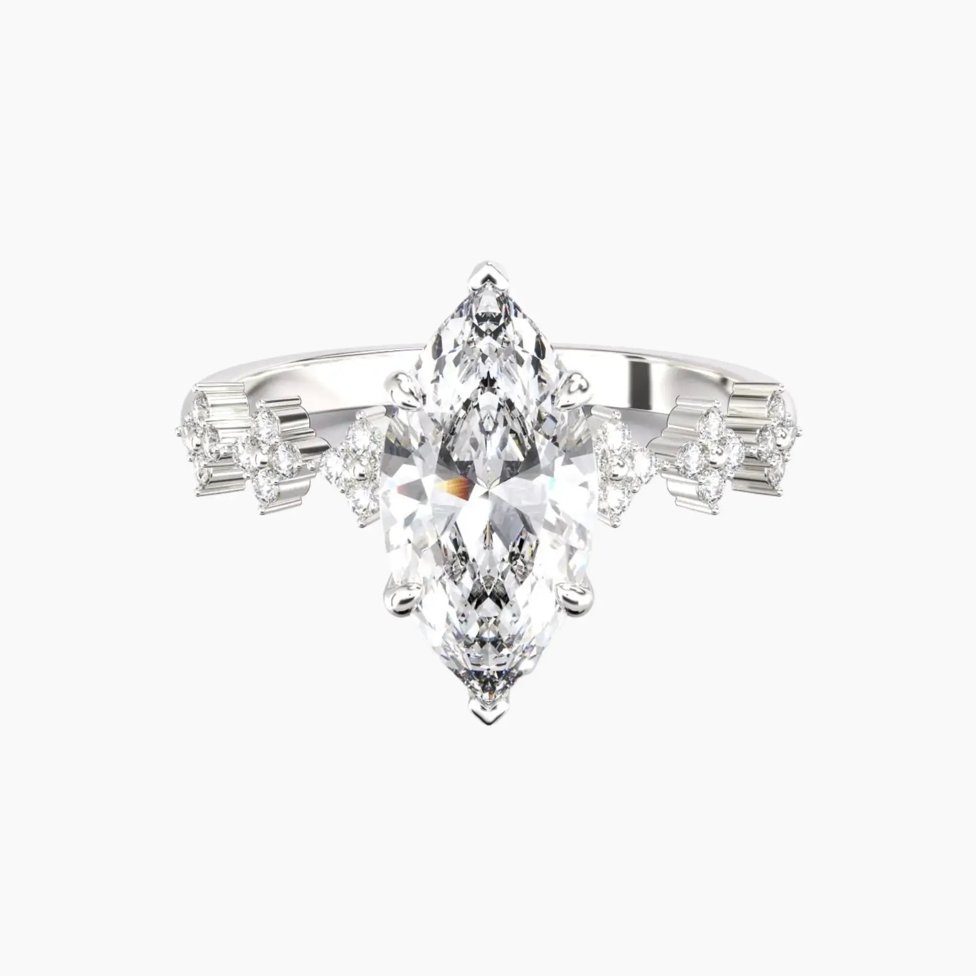 Starveil Marquise Unique 2.5 Carat Lab Grown Diamond Engagement Ring in 14K Yellow Gold